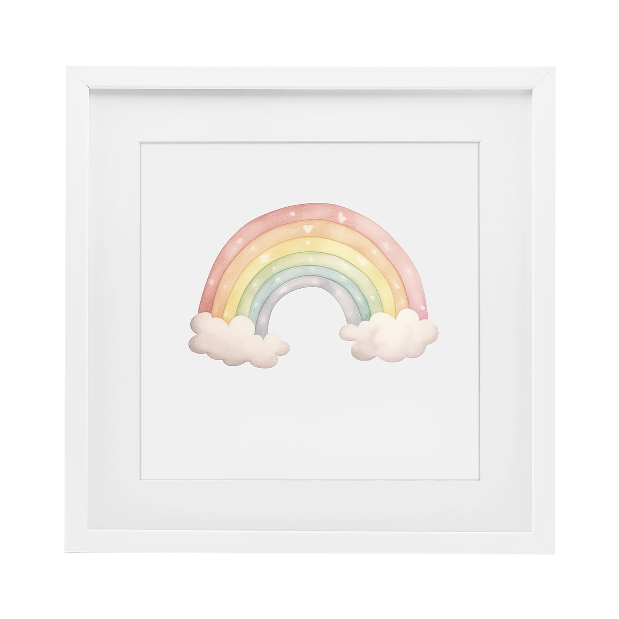 Stupell Industries Dreamy Pastel Rainbow with Clouds White Framed Print Under Glass, design by Karen Smith