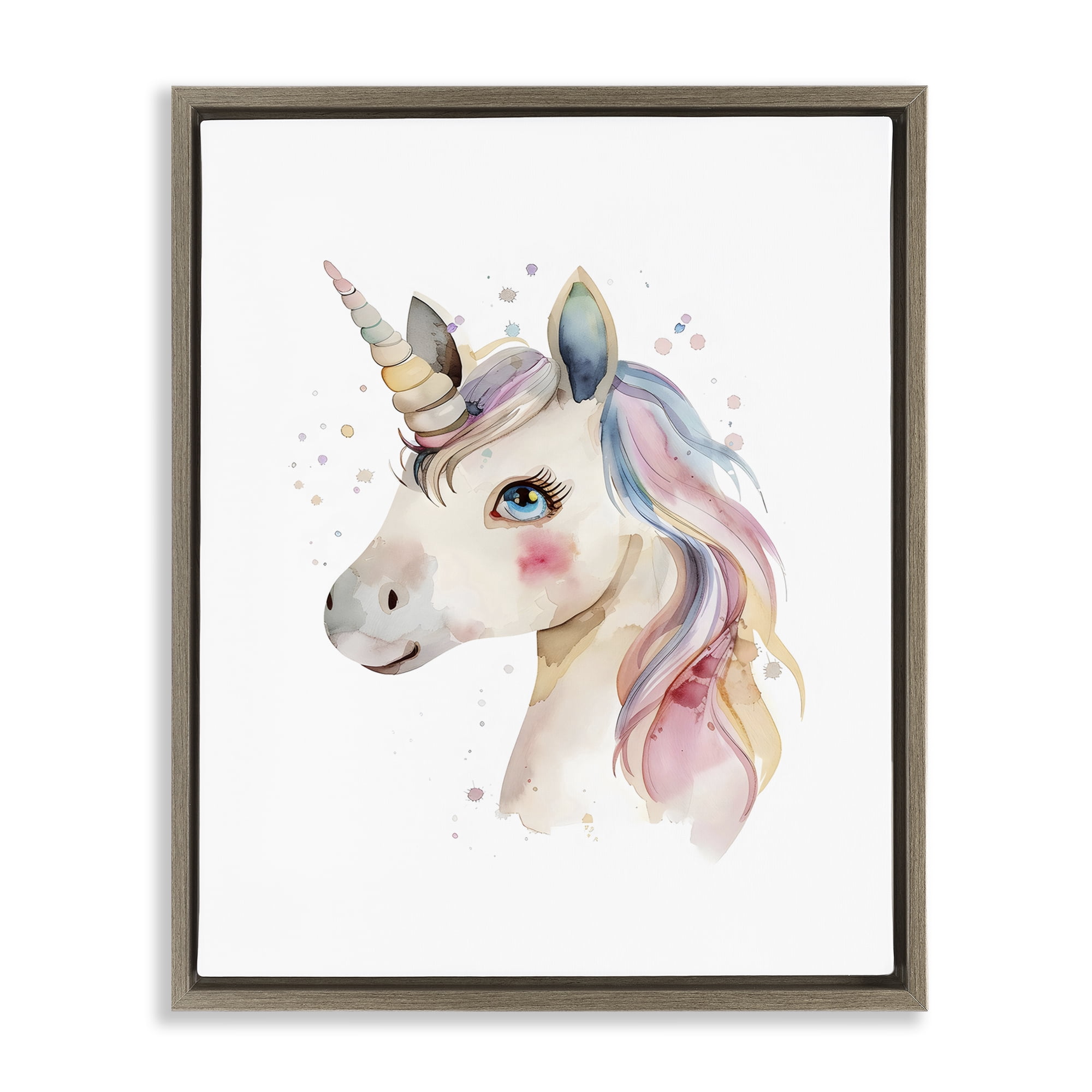 Stupell Industries Dreamy Pastel Unicorn Brown Framed Floater Canvas Wall Art, design by LSR Design Studio
