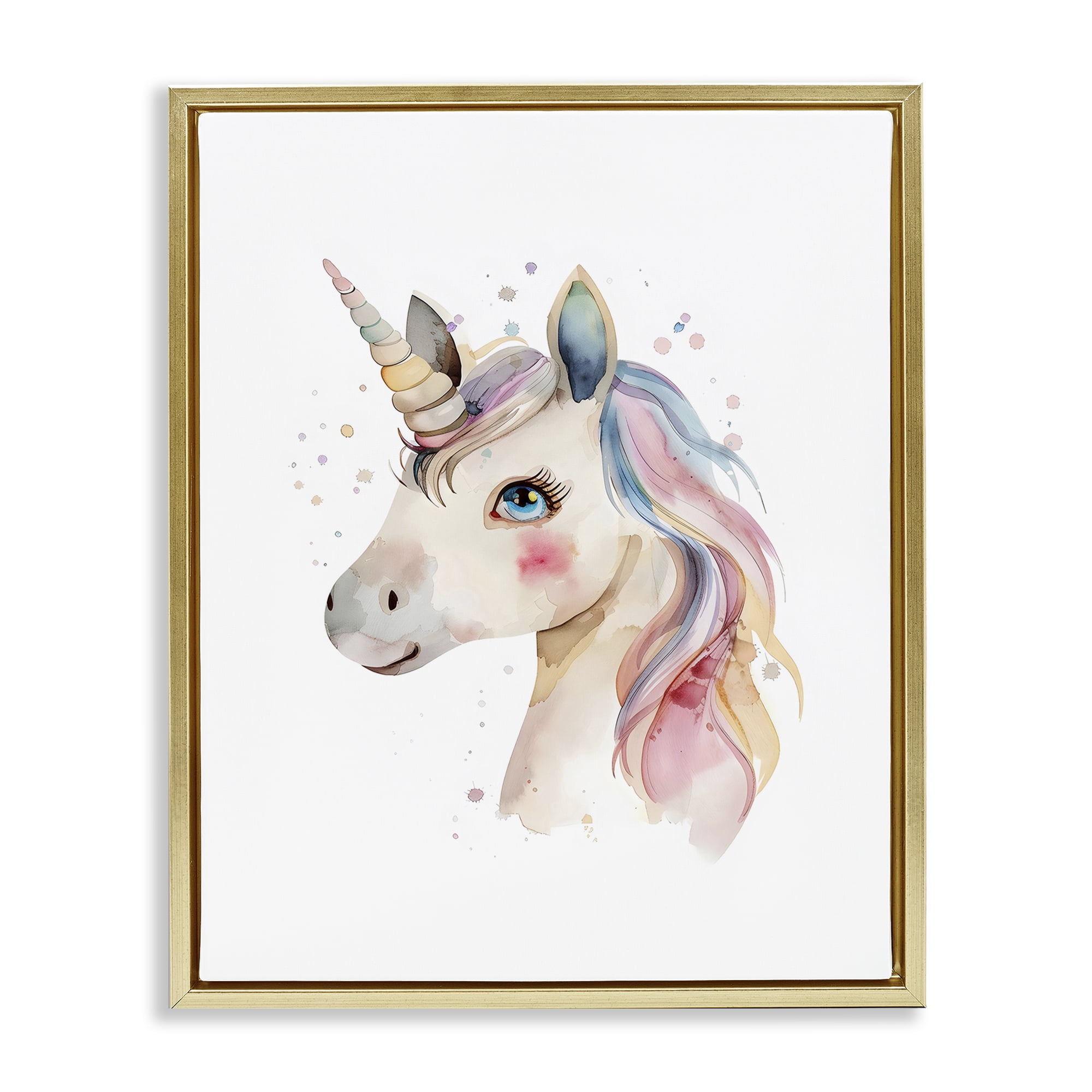 Stupell Industries Dreamy Pastel Unicorn Gold Framed Floater Canvas Wall Art, design by LSR Design Studio