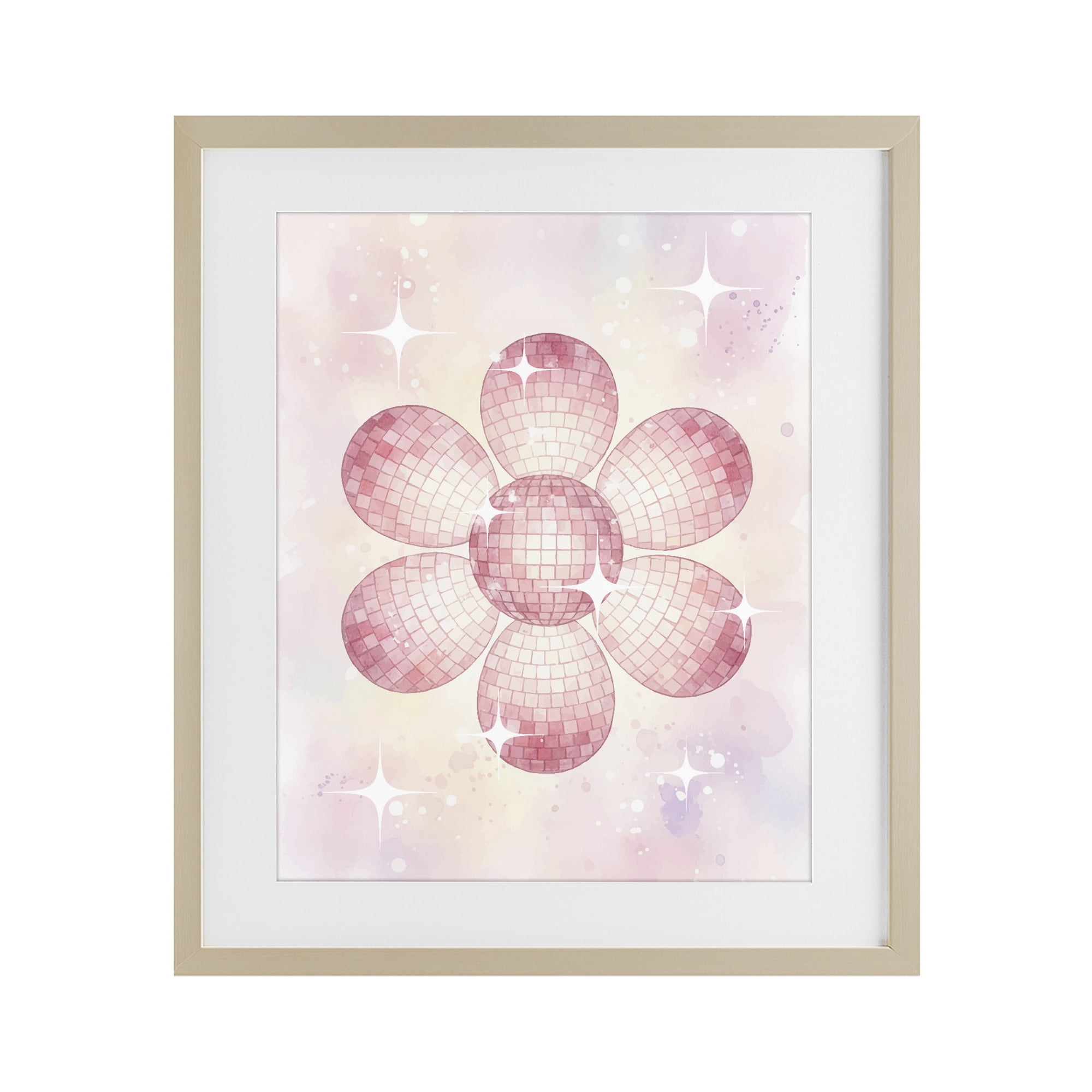 Stupell Industries Dreamy Pink Disco Ball Flower Birch Framed Print Under Glass, design by Lil' Rue