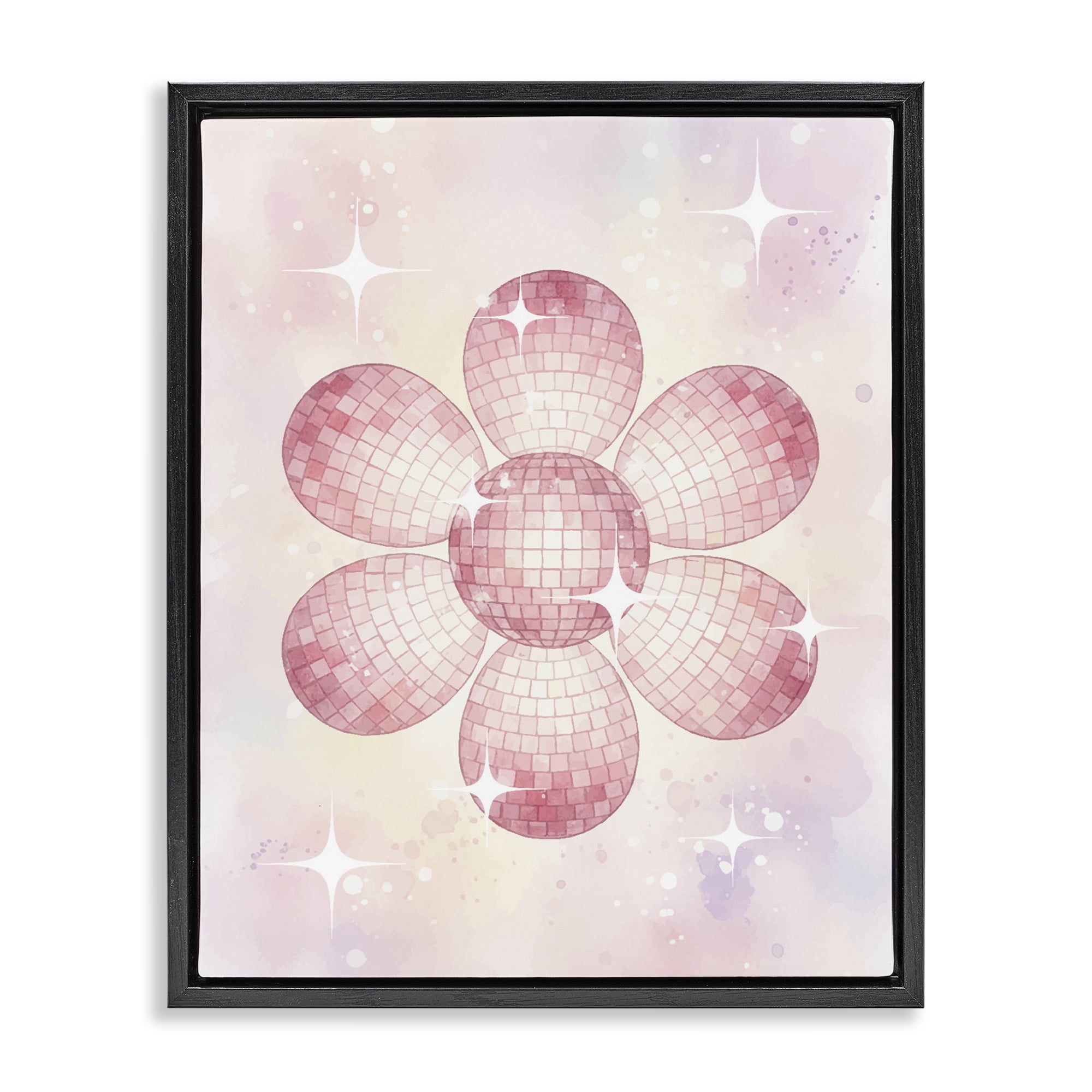Stupell Industries Dreamy Pink Disco Ball Flower Black Framed Floater Canvas Wall Art, design by Lil' Rue