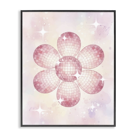 Stupell Industries Bohemian Dreamy Pink Disco Ball Flower Black Framed Giclee Art, 11 x 14, by Lil' Rue