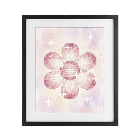 Stupell Industries Bohemian Dreamy Pink Disco Ball Flower Black Framed Print Under Glass, 13 x 16, by Lil' Rue