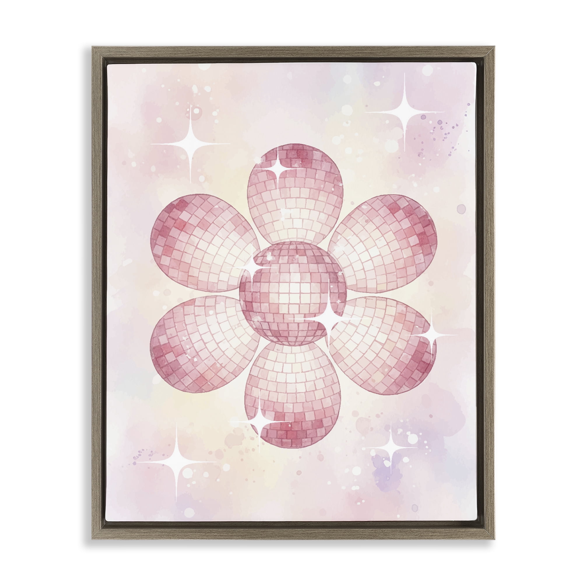 Stupell Industries Dreamy Pink Disco Ball Flower Brown Framed Floater Canvas Wall Art, design by Lil' Rue