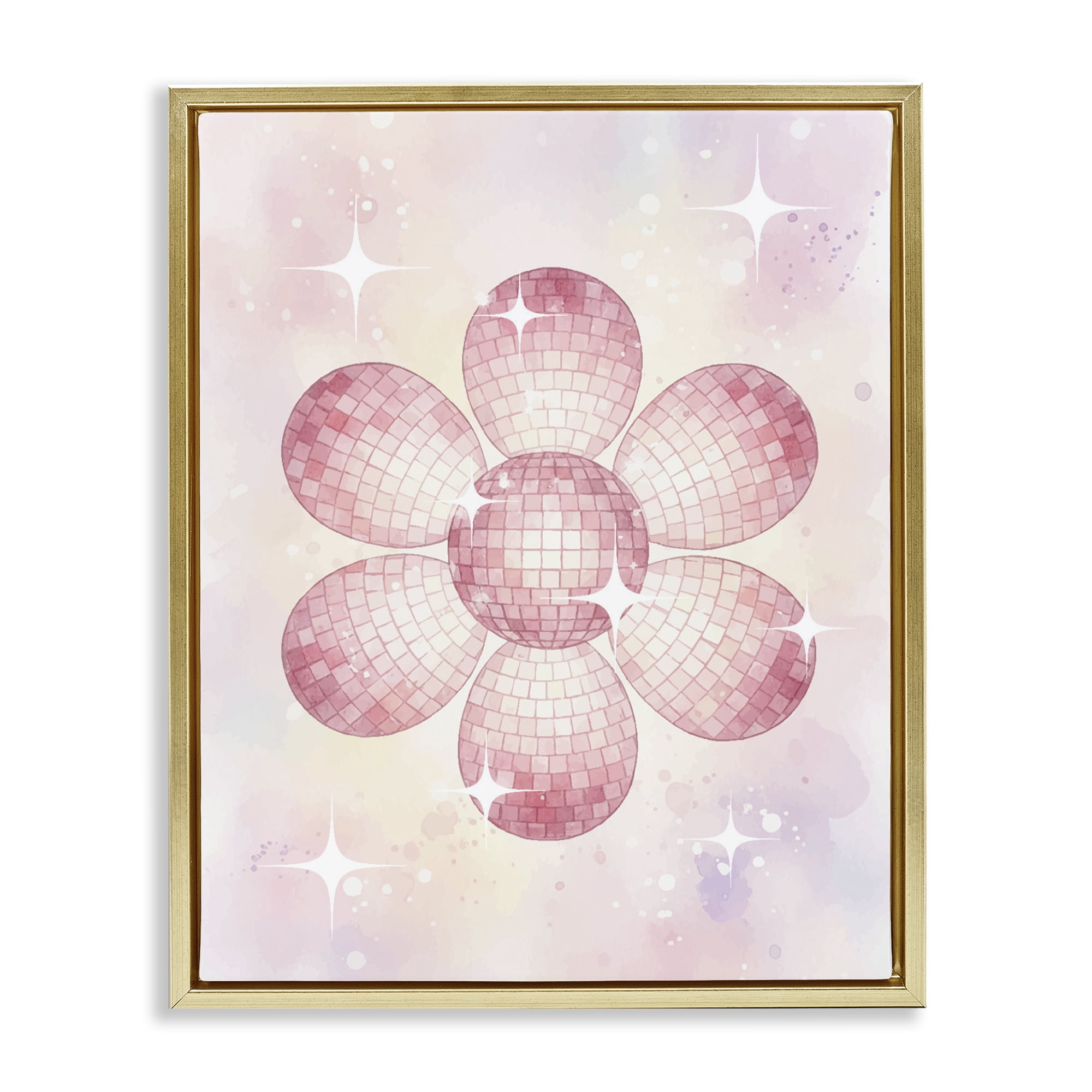 Stupell Industries Dreamy Pink Disco Ball Flower Gold Framed Floater Canvas Wall Art, design by Lil' Rue