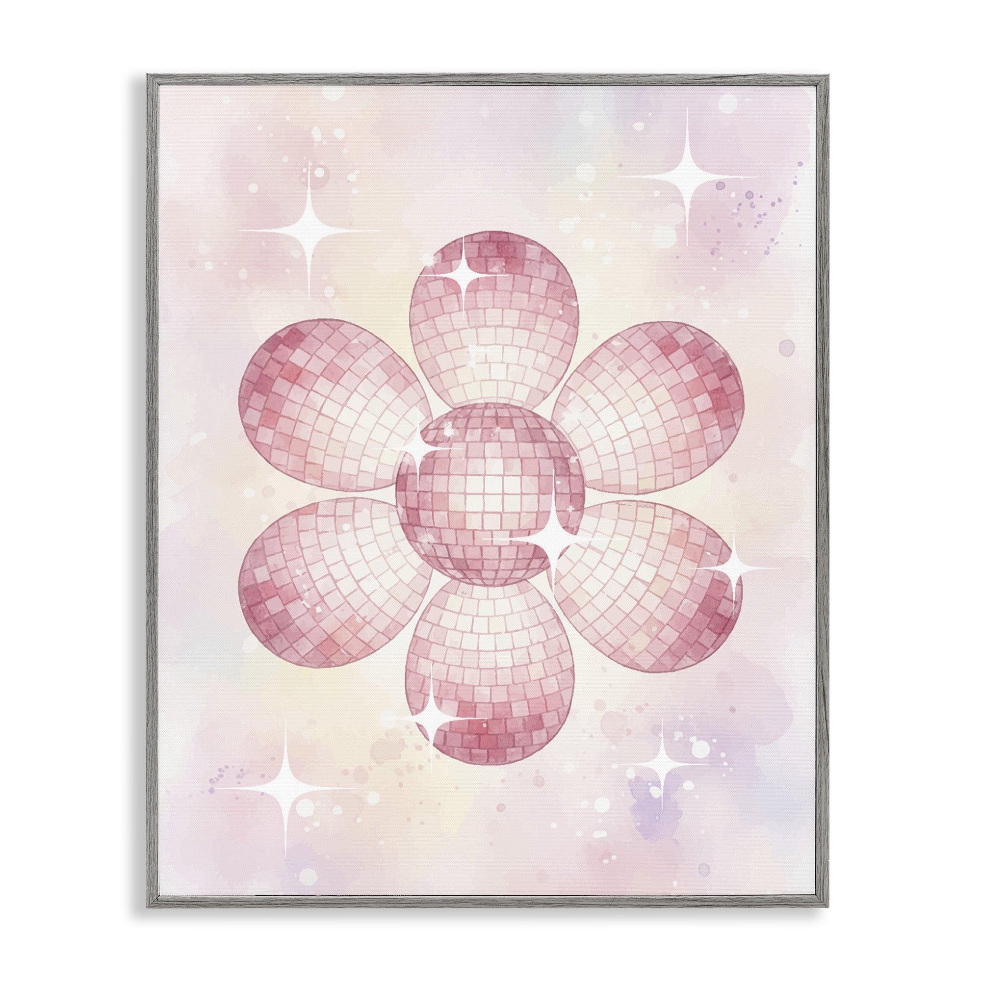 Stupell Industries Dreamy Pink Disco Ball Flower Gray Framed Giclee Art, design by Lil' Rue