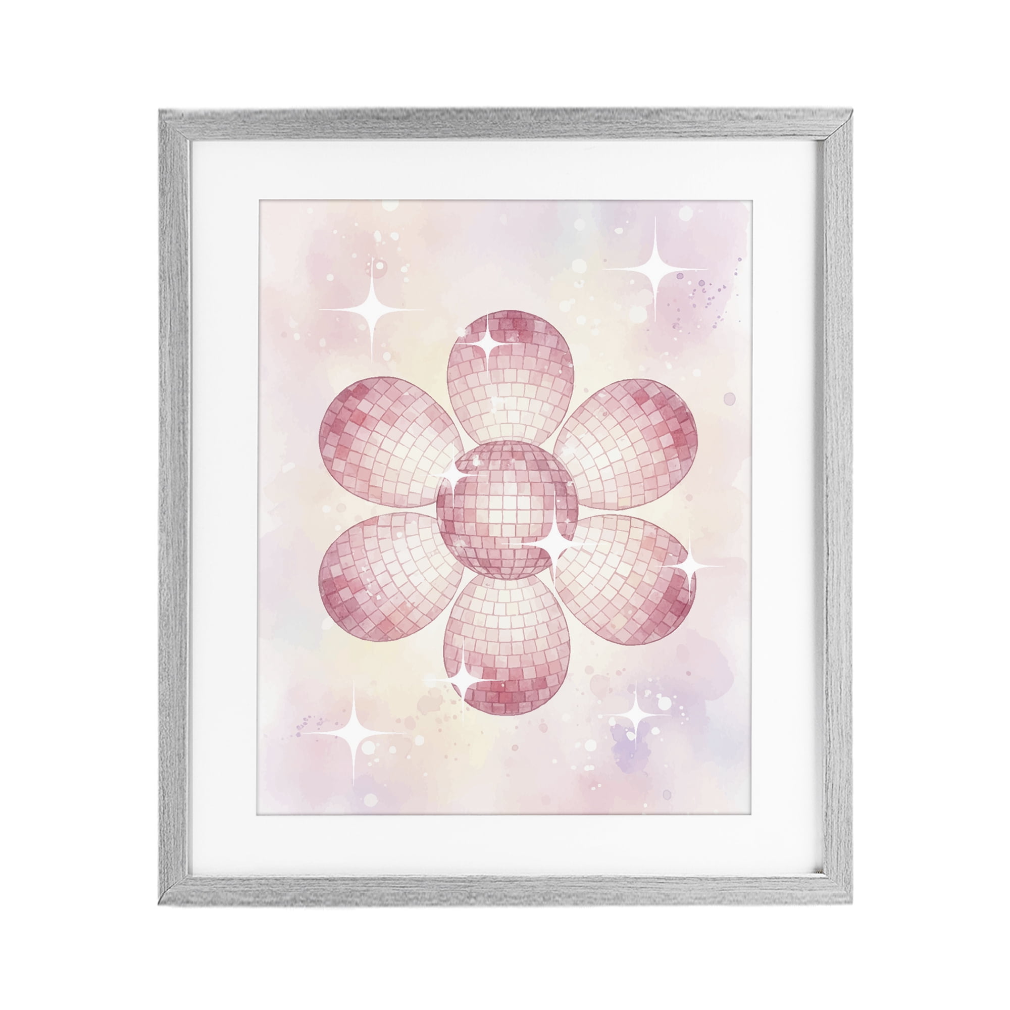Stupell Industries Dreamy Pink Disco Ball Flower Gray Framed Print Under Glass, design by Lil' Rue