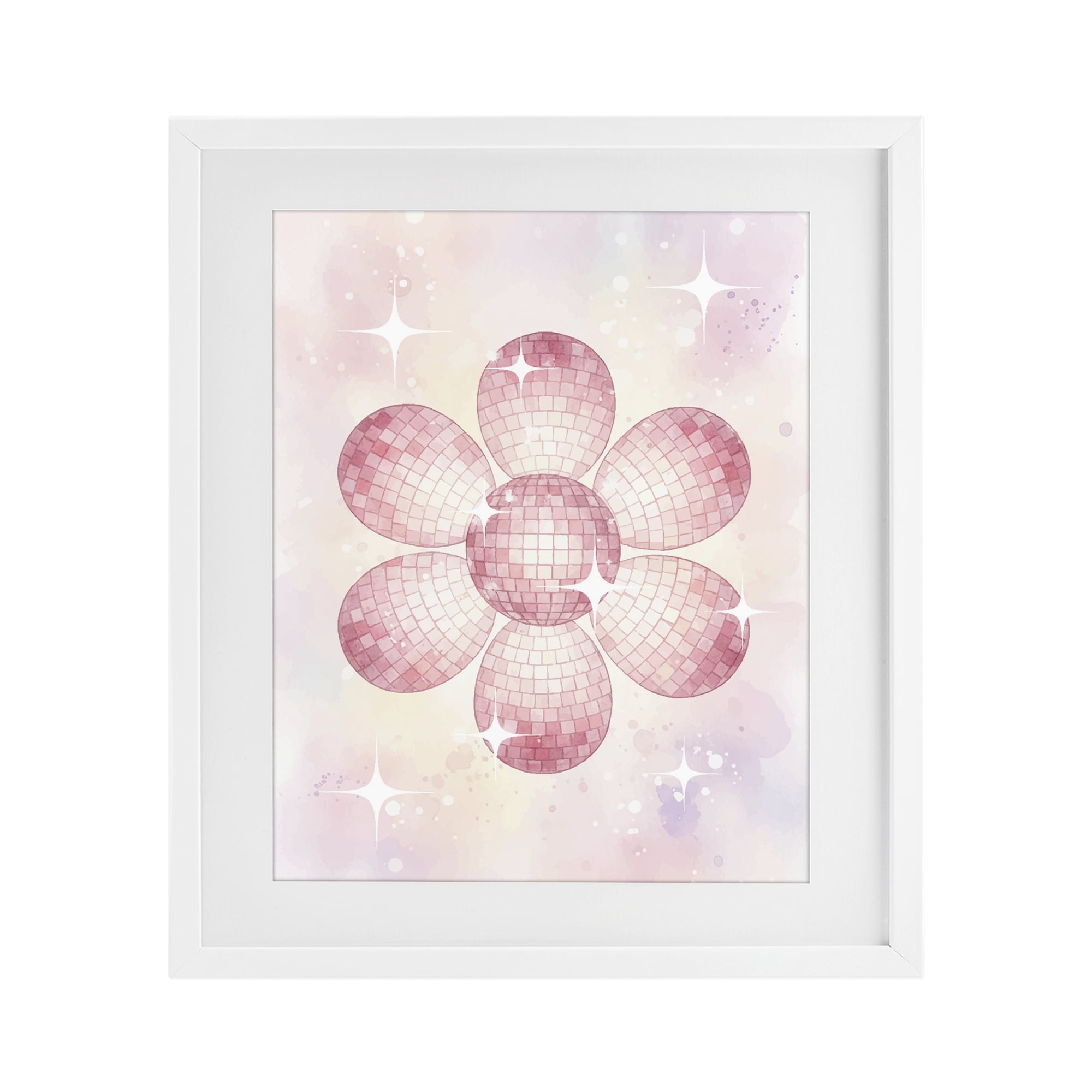 Stupell Industries Dreamy Pink Disco Ball Flower White Framed Print Under Glass, design by Lil' Rue