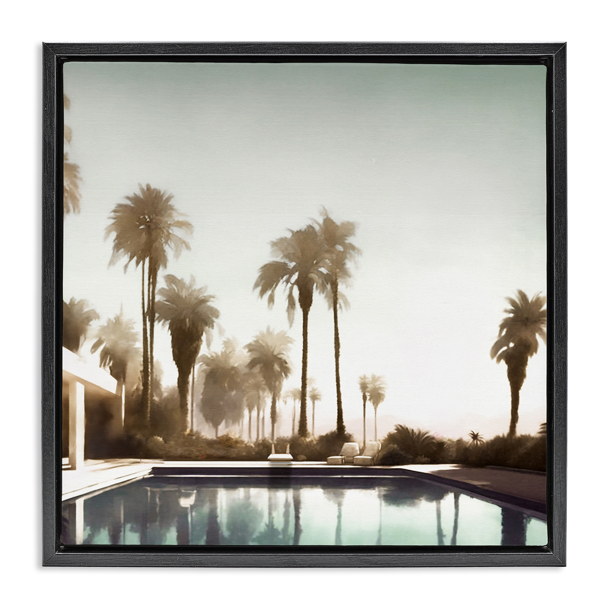 Stupell Industries Dreamy Pool & Palm Trees Abstract Painting Black Floater Framed Canvas Art Print Wall Art, 25 x 25