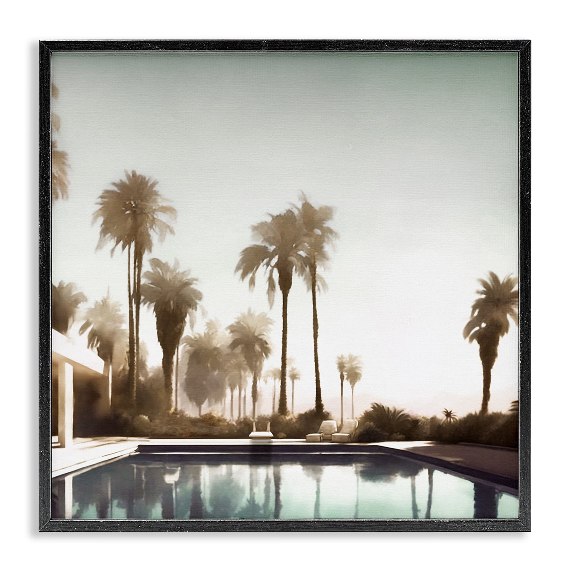 Stupell Industries Dreamy Pool & Palm Trees Abstract Painting Black Framed Art Print Wall Art, 17 x 17