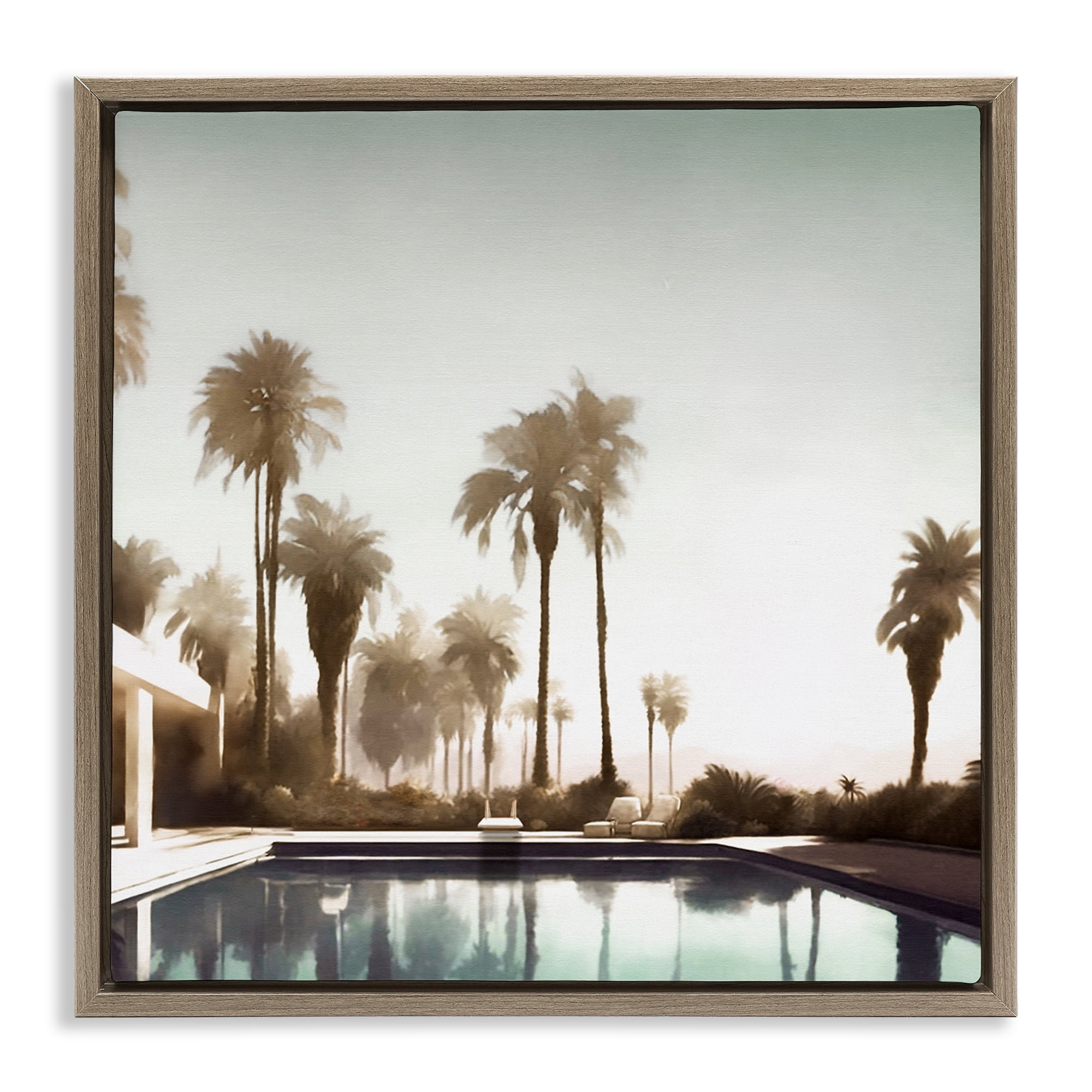 Stupell Industries Dreamy Pool & Palm Trees Abstract Painting Brown Floater Framed Canvas Art Print Wall Art, 18 x 18