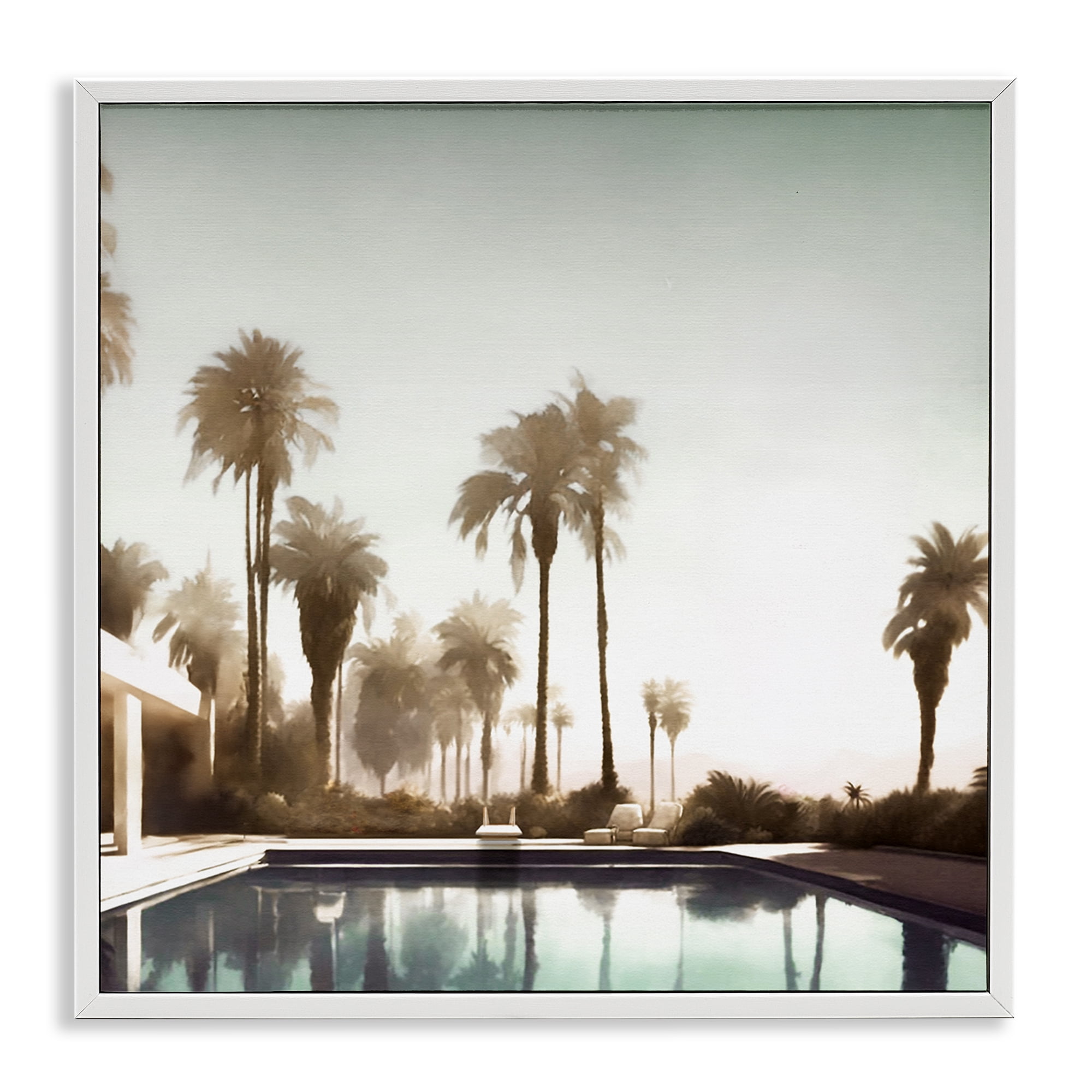Stupell Industries Dreamy Pool & Palm Trees Abstract Painting White Framed Art Print Wall Art, 17 x 17