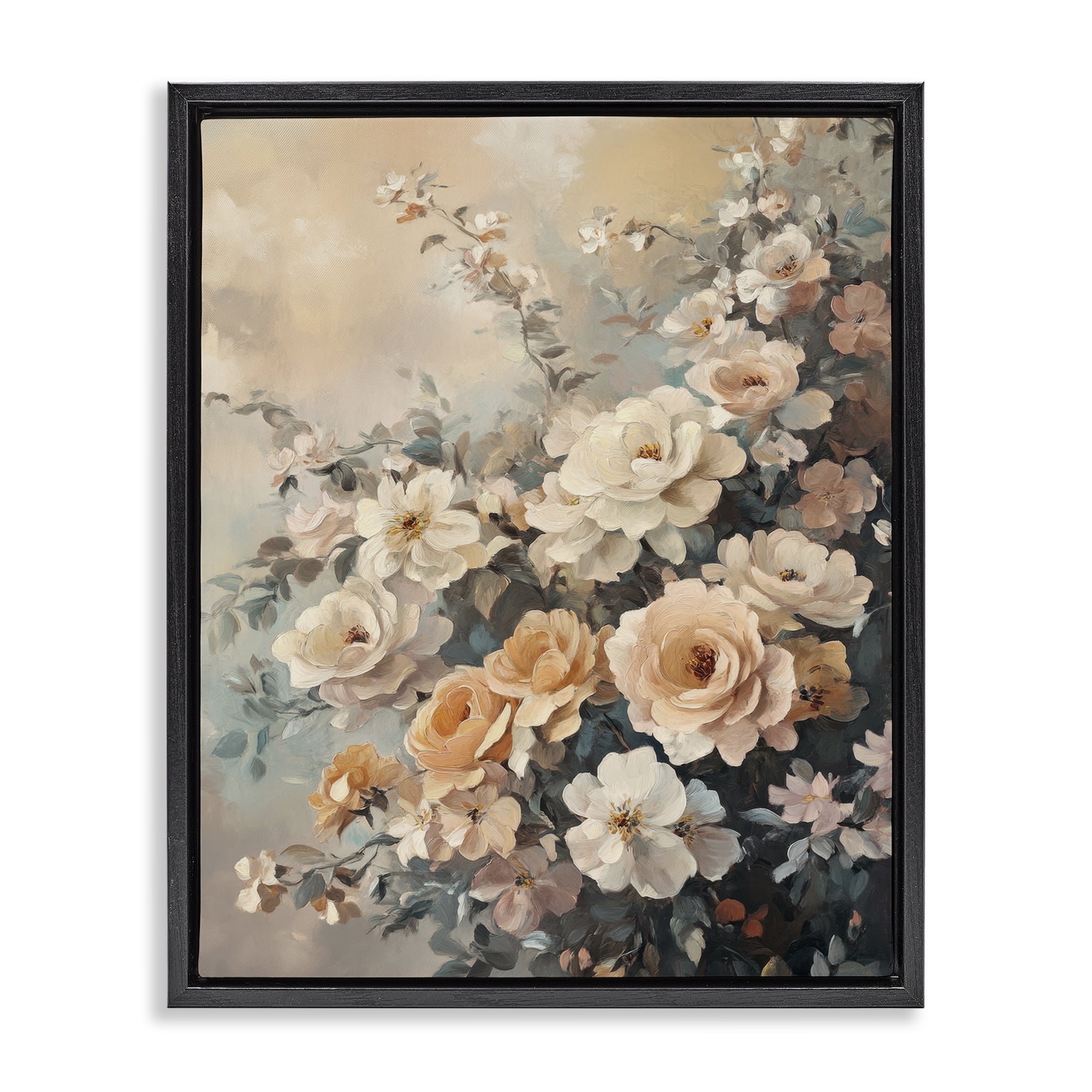 Stupell Industries Dreamy Rosy Florals Plants & Flowers Painting Black Floater Framed Canvas Art Print Wall Art, 17 x 21