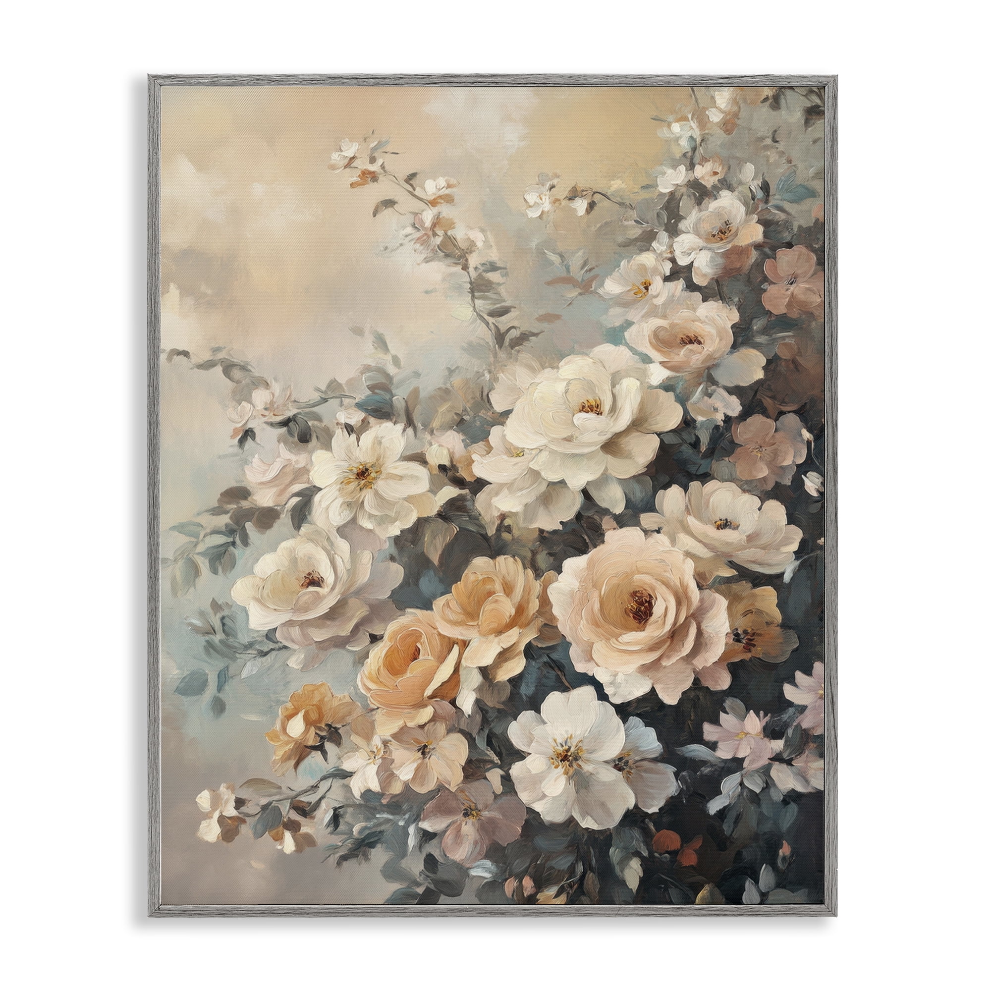 Stupell Industries Dreamy Rosy Florals Plants & Flowers Painting Gray Framed Art Print Wall Art, 16 x 20