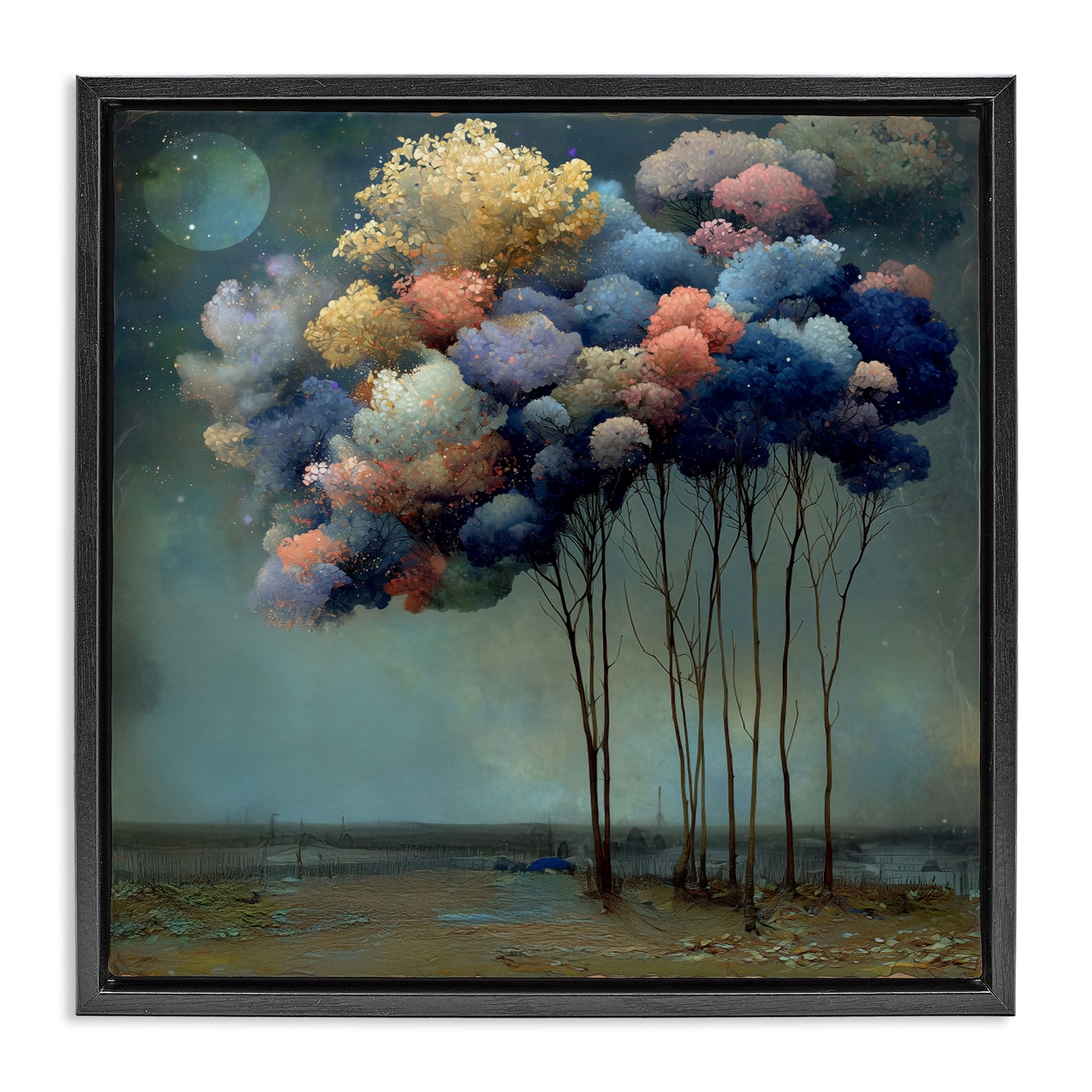 Stupell Industries Dreamy Sky Trees Surrealism Black Framed Floater Canvas Wall Art, design by Annabelle Hall