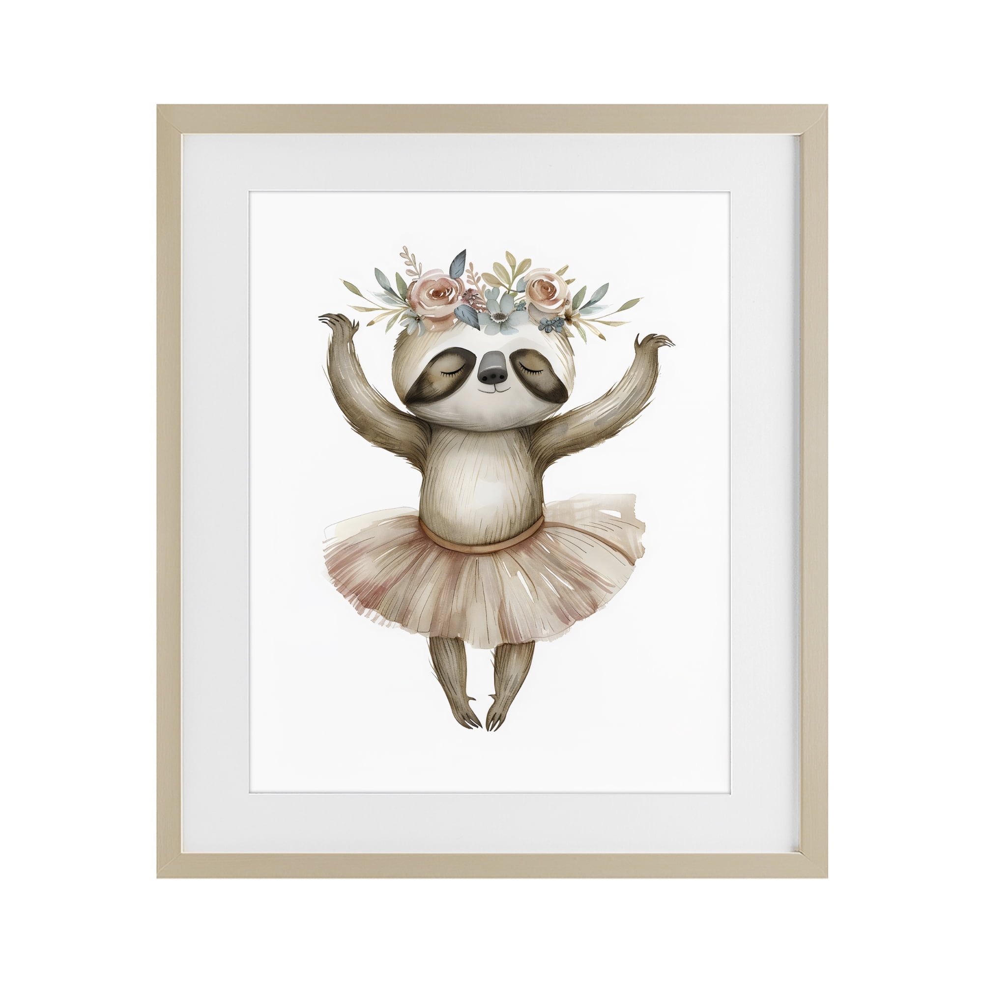 Stupell Industries Dreamy Sloth Ballet with Flowers Birch Framed Print Under Glass, design by LSR Design Studio