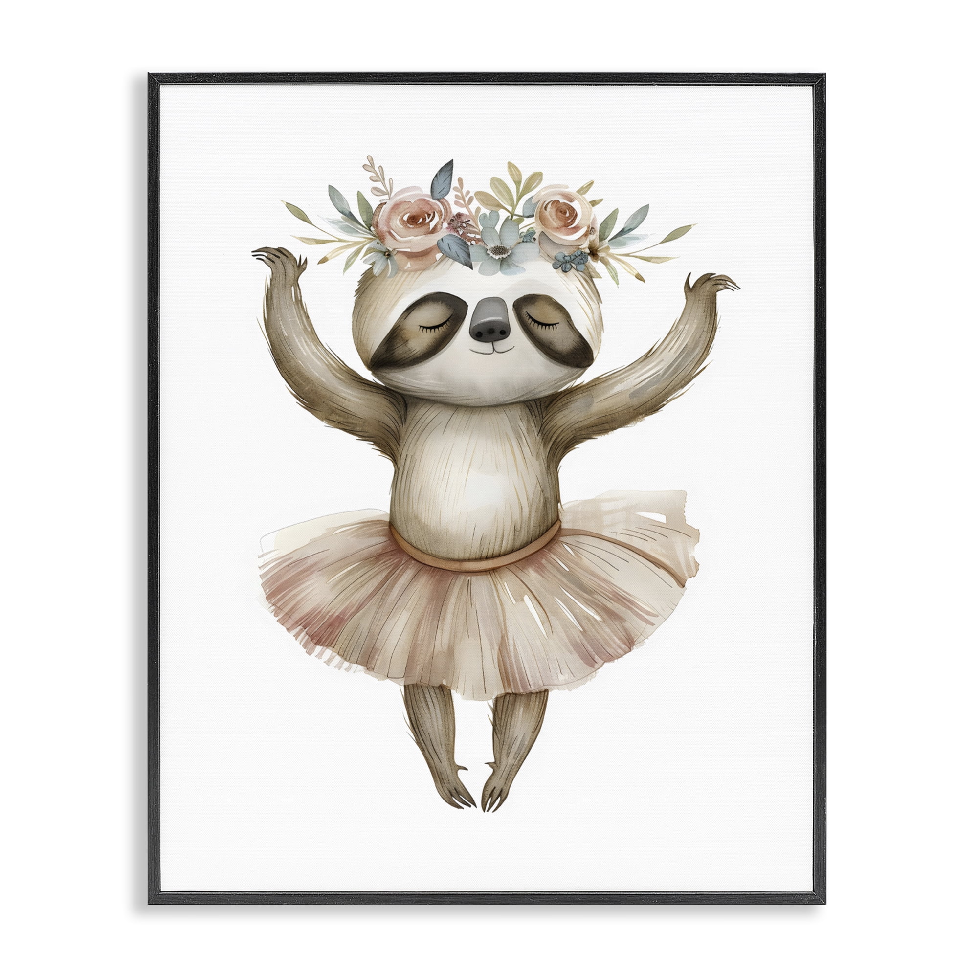 Stupell Industries Dreamy Sloth Ballet with Flowers Black Framed Giclee Art, design by LSR Design Studio