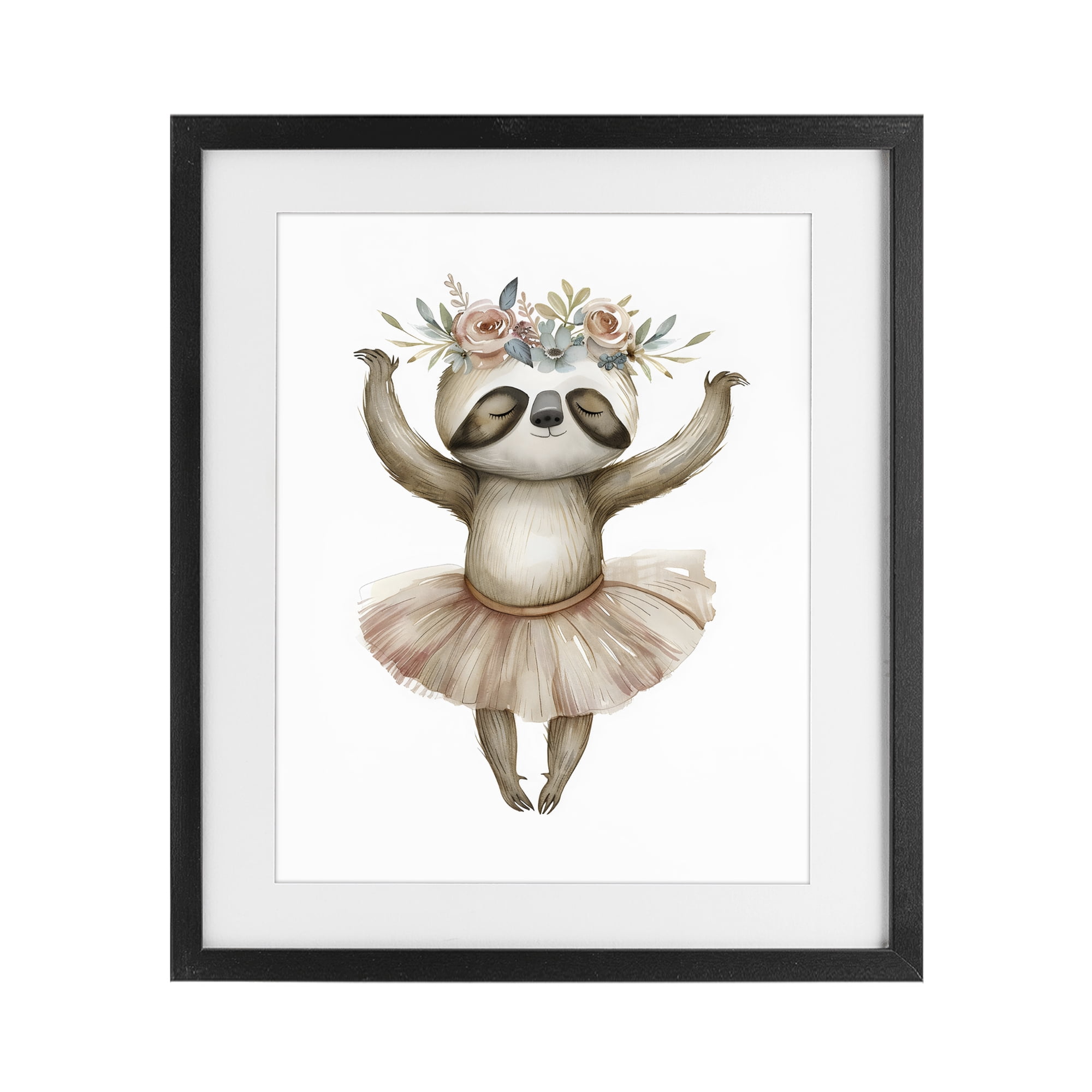 Stupell Industries Dreamy Sloth Ballet with Flowers Black Framed Print Under Glass, design by LSR Design Studio