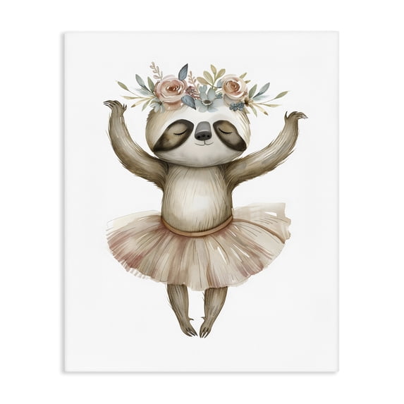Stupell Industries Contemporary Dreamy Sloth Ballet with Flowers Canvas Art, 16 x 20, by LSR Design Studio