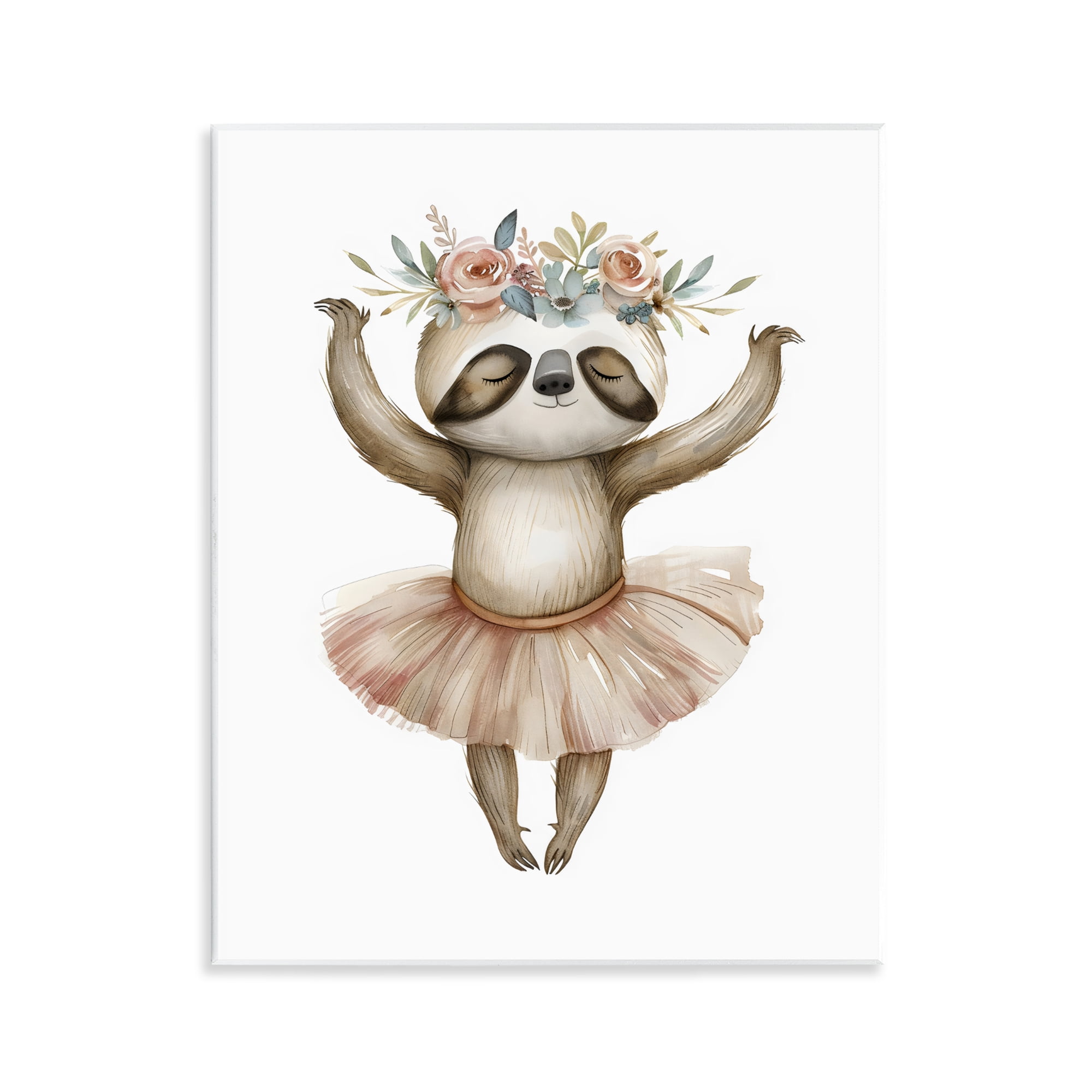 Stupell Industries Dreamy Sloth Ballet with Flowers Wall Plaque Art, design by LSR Design Studio