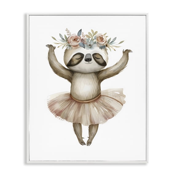 Stupell Industries Contemporary Dreamy Sloth Ballet with Flowers White Framed Giclee Art, 16 x 20, by LSR Design Studio