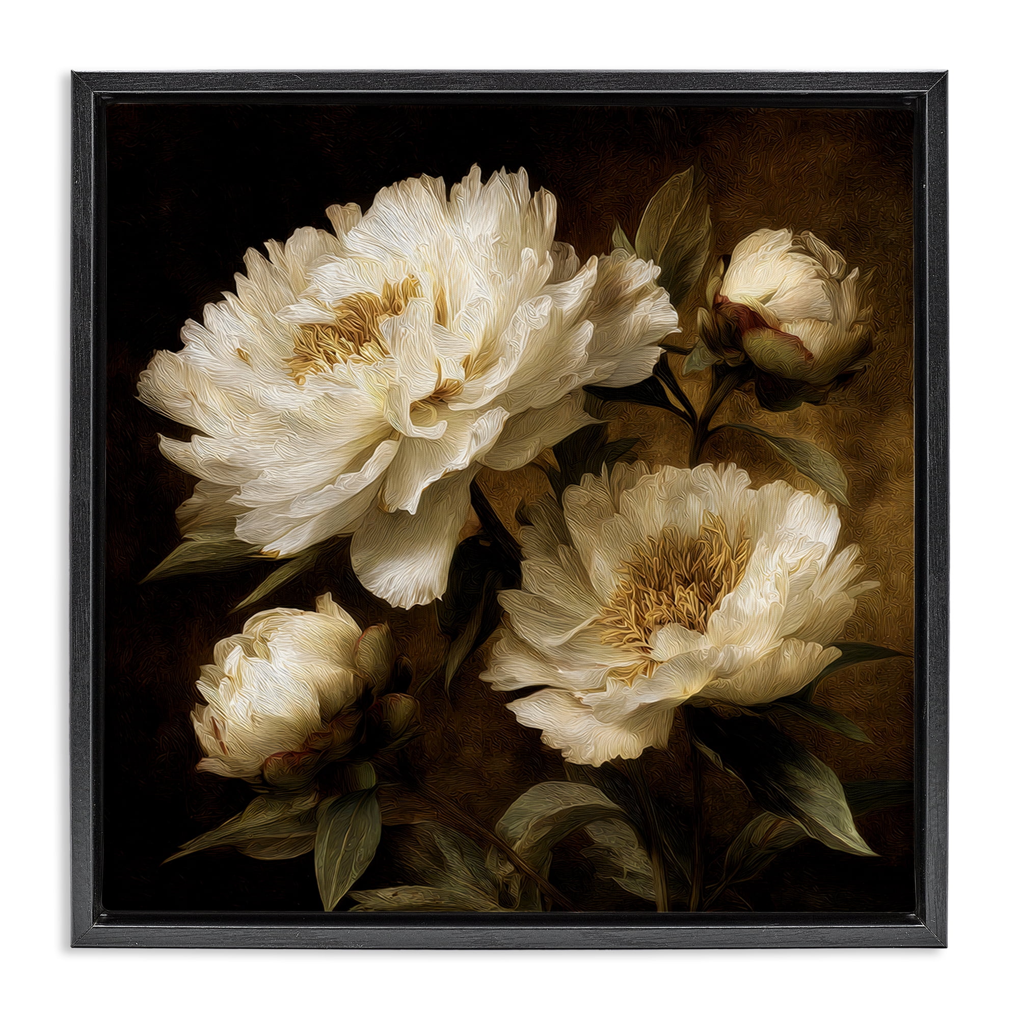 Stupell Industries Dreamy Vintage Peony Elegance Black Framed Floater Canvas Wall Art, design by Petal Prints Design