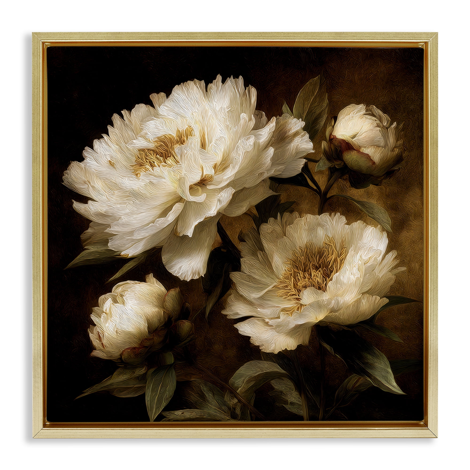 Stupell Industries Dreamy Vintage Peony Elegance Gold Framed Floater Canvas Wall Art, design by Petal Prints Design
