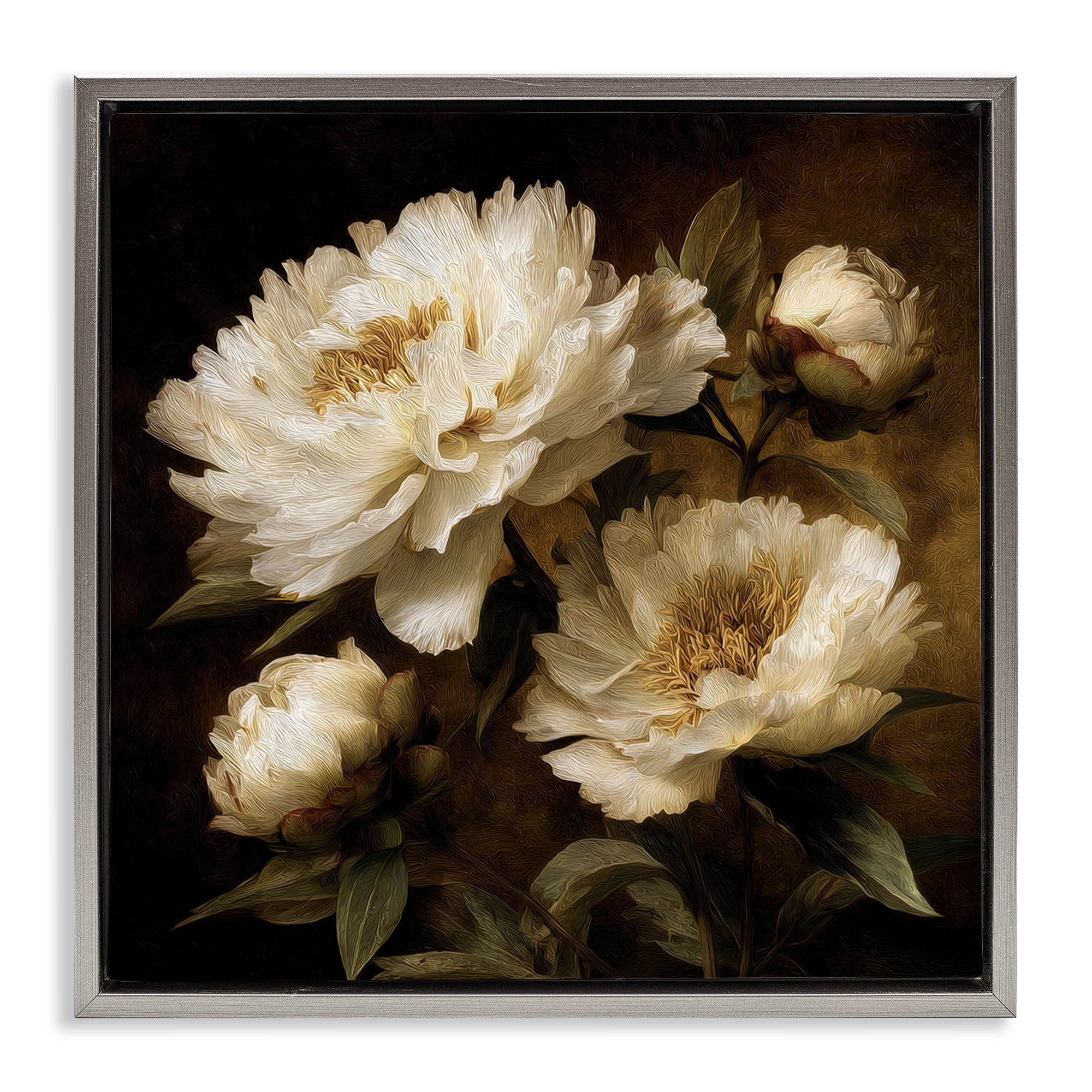 Stupell Industries Dreamy Vintage Peony Elegance Gray Framed Floater Canvas Wall Art, design by Petal Prints Design