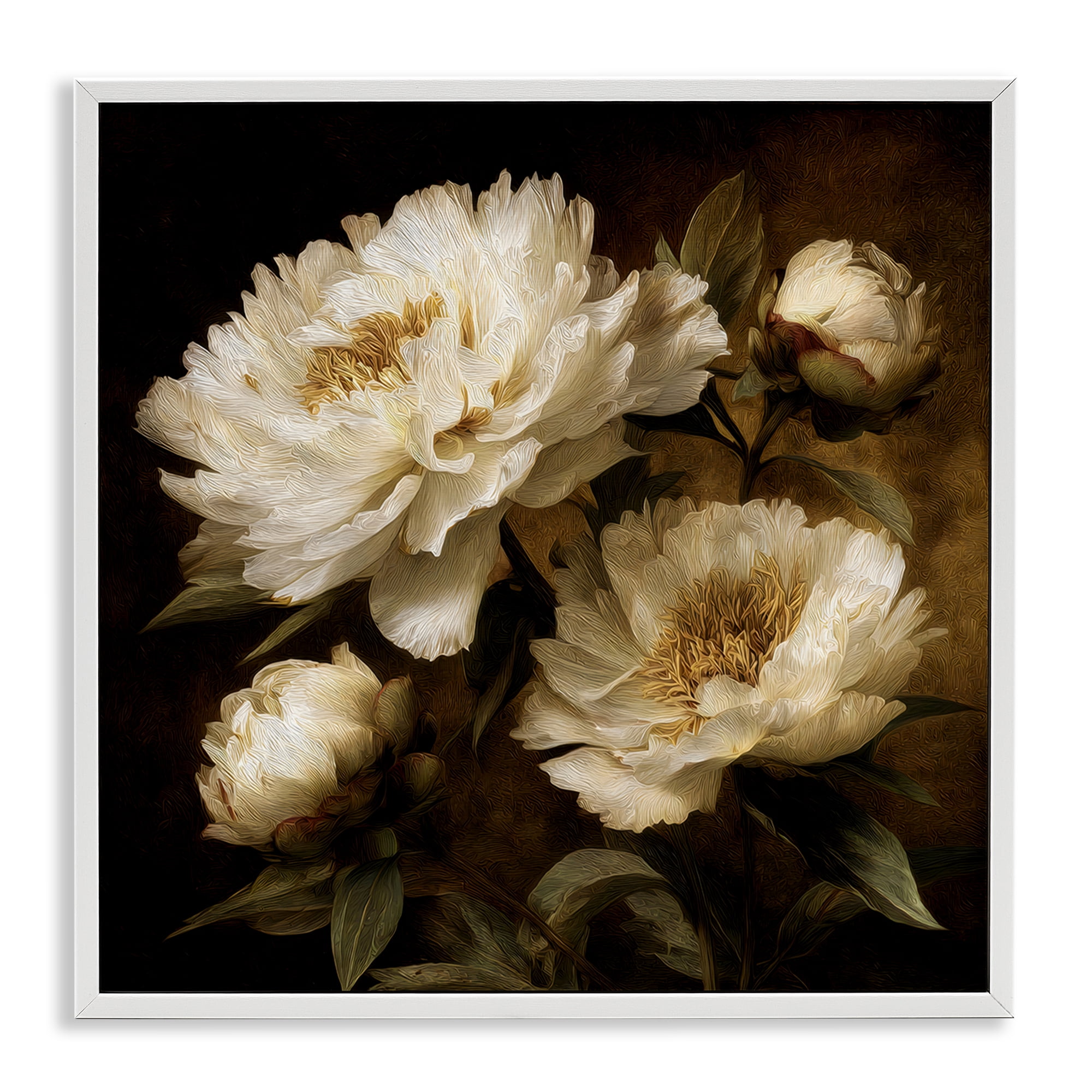 Stupell Industries Dreamy Vintage Peony Elegance White Framed Giclee Art, design by Petal Prints Design