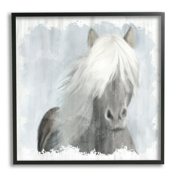Stupell Industries Dreamy White Mane Horse Rustic Farmland Paintings Black Framed Art Print Wall Art, 12x12, by Kim Allen
