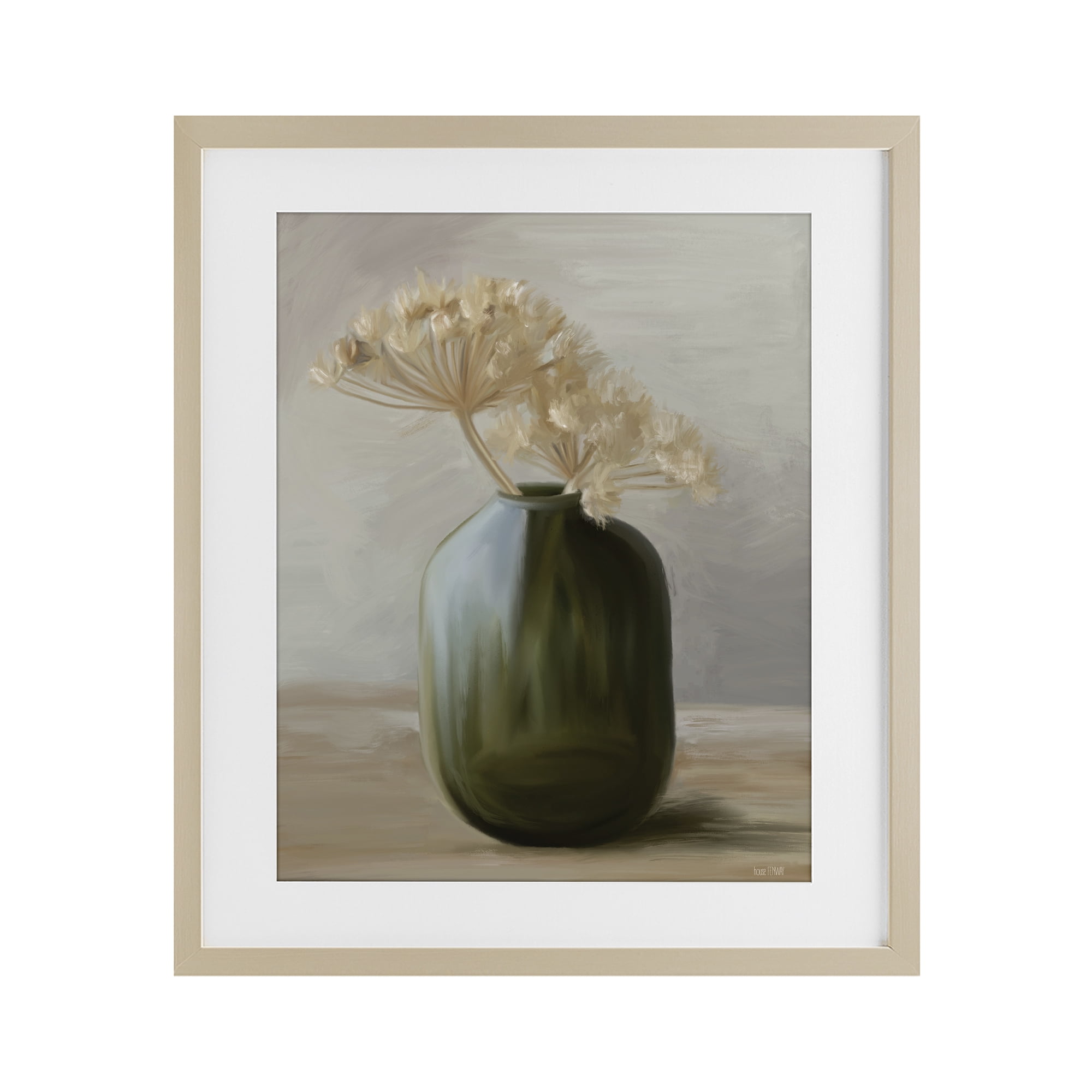 Stupell Industries Dried Blooms in Green Vase Birch Framed Print Under Glass, design by House Fenway