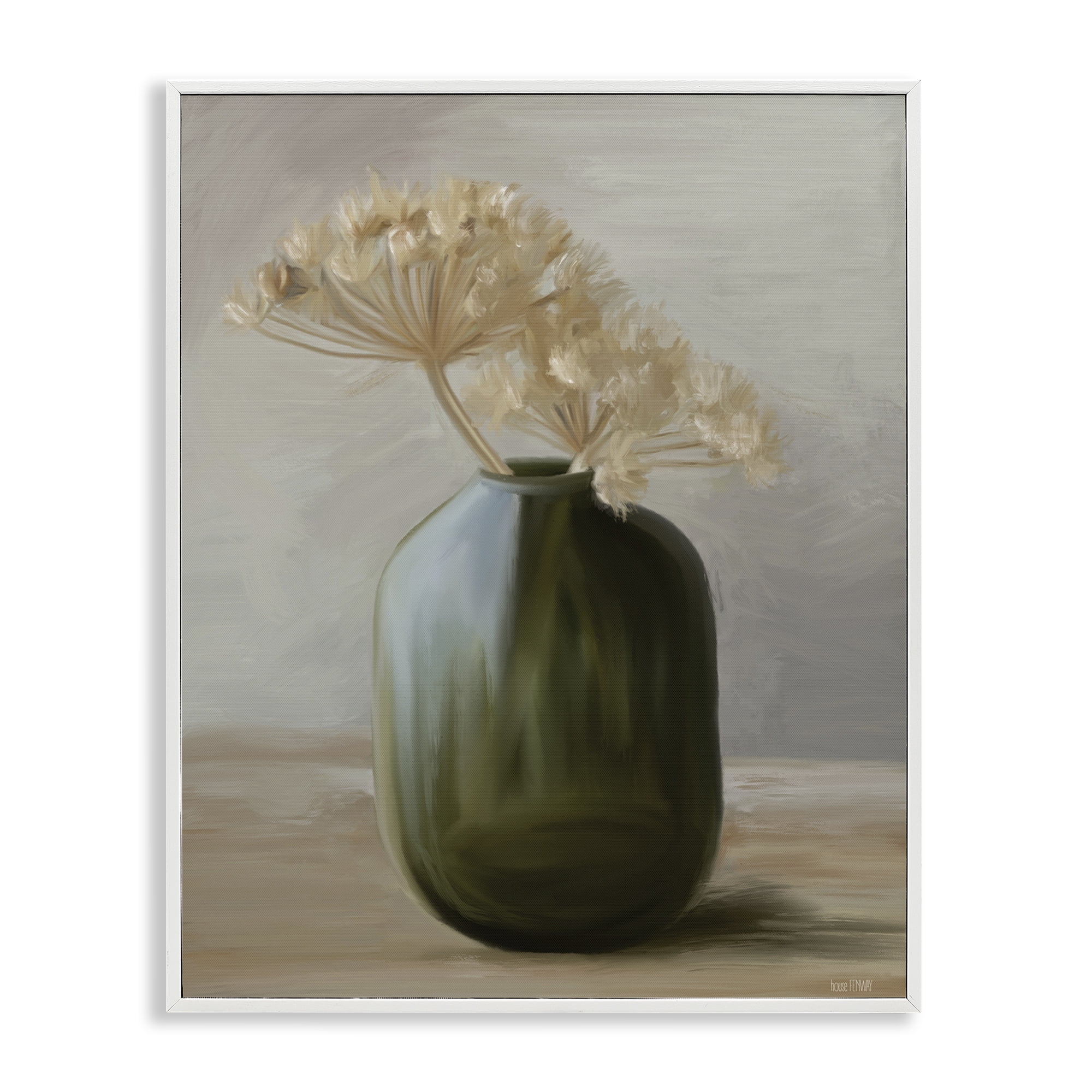Stupell Industries Dried Blooms in Green Vase White Framed Giclee Art, design by House Fenway