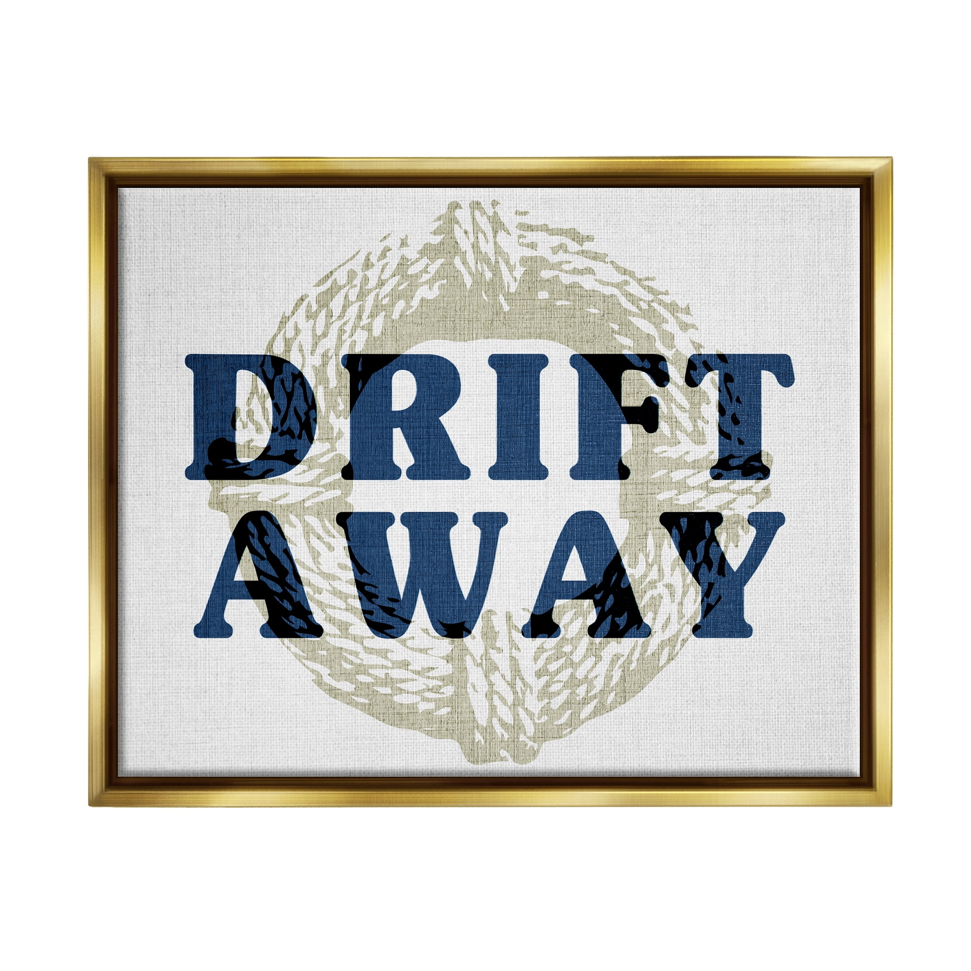 Stupell Industries Drift Away Maritime Phrase Nature Painting Gold Floater Framed Canvas Art Print Wall Art, 21 x 17