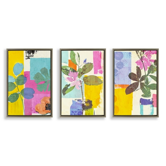 Stupell Industries Drifting Bloom Botanicals 3 Piece Brown Framed Floater Canvas Set design by Andrea Haase, 31 x 21