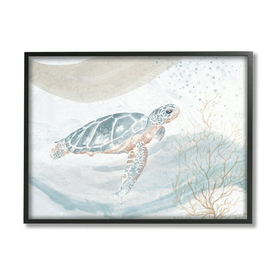 Stupell Industries Drifting Sea Turtle Serene Ocean Wave Atmosphere Painting Black Framed Art Print Wall Art, Design by Patricia Pinto