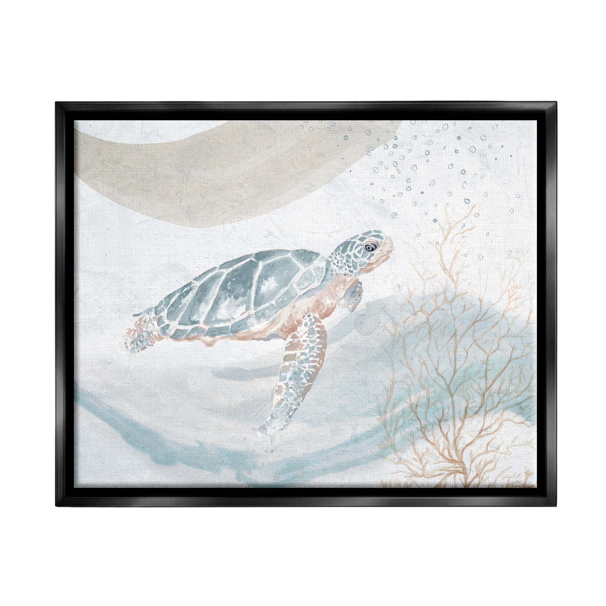 Stupell Industries Drifting Sea Turtle Serene Ocean Wave Atmosphere Painting Jet Black Floating Framed Canvas Print Wall Art, Design by Patricia Pinto