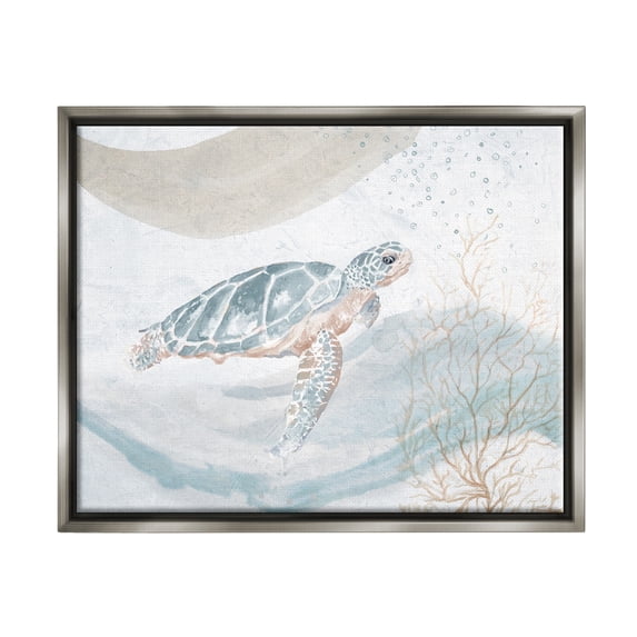 Stupell Industries Drifting Sea Turtle Serene Ocean Wave Atmosphere Painting Luster Gray Floating Framed Canvas Print Wall Art, Design by Patricia Pinto
