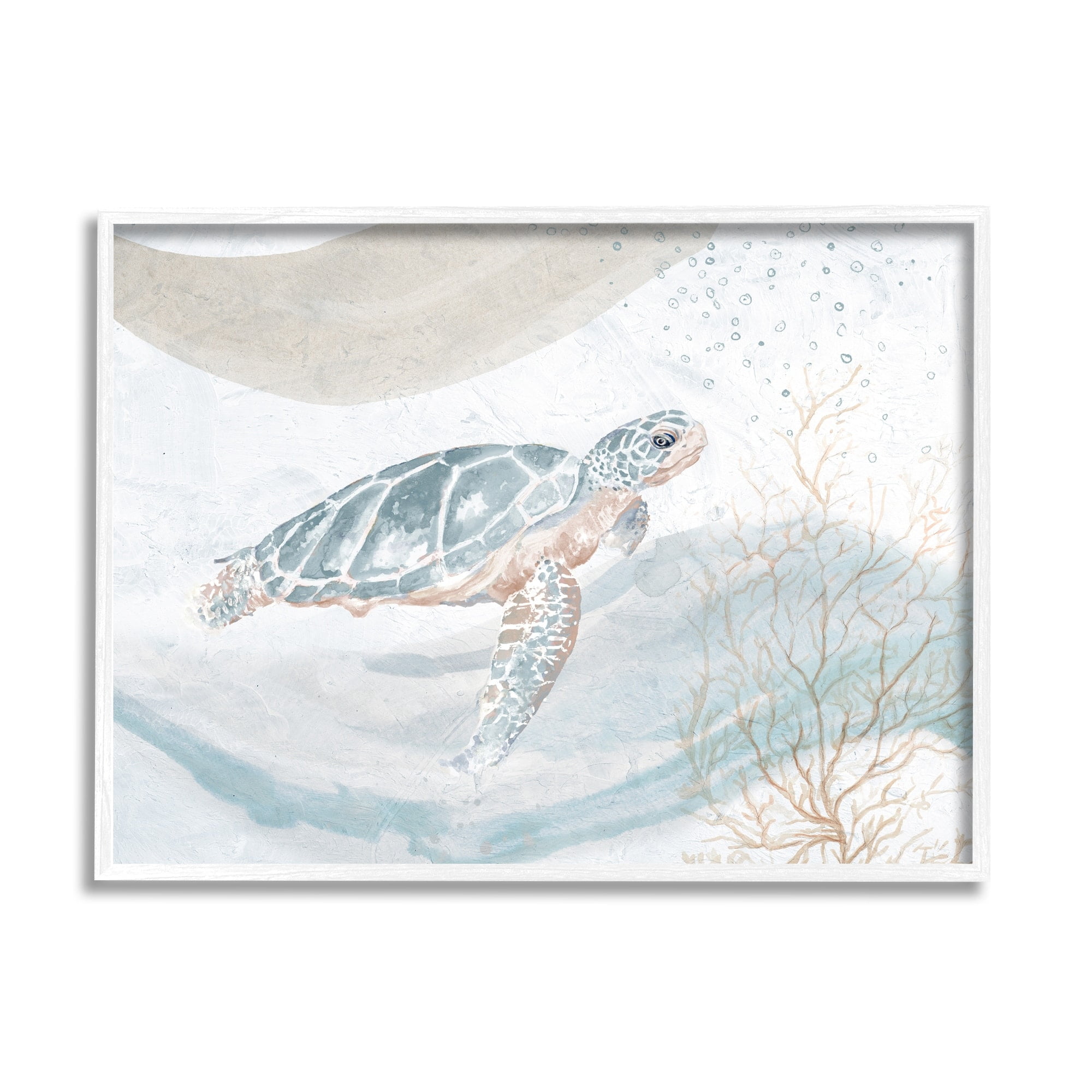 Stupell Industries Drifting Sea Turtle Serene Ocean Wave Atmosphere Painting White Framed Art Print Wall Art, Design by Patricia Pinto