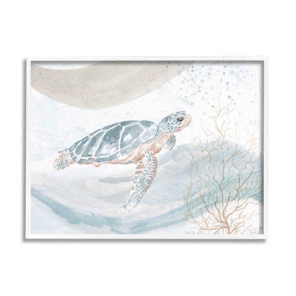 Stupell Industries Drifting Sea Turtle Serene Ocean Wave Atmosphere Painting White Framed Art Print Wall Art, Design by Patricia Pinto