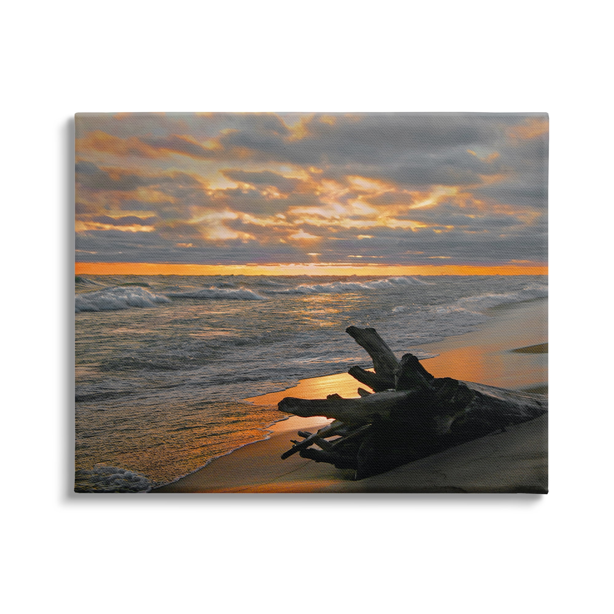 Stupell Industries Driftwood at Sunset Landscape Photography Gallery Wrapped Canvas Art Print Wall Art, 30 x 24