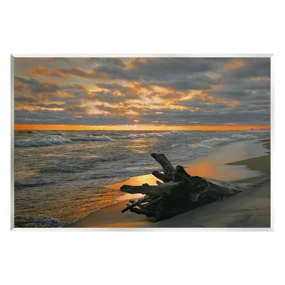 Stupell Industries Driftwood at Sunset Landscape Photography Unframed Art Print Wall Art, 15 x 10