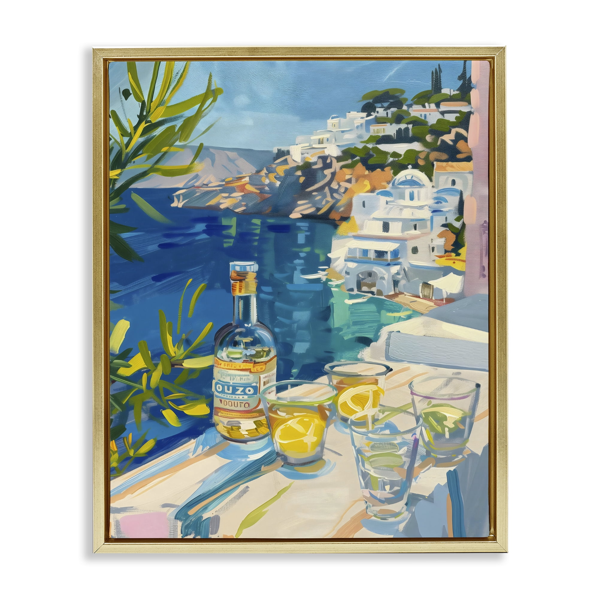 Stupell Industries Drink By The Sea Balcony Gold Framed Floater Canvas Wall Art, design by The Prints Vibe