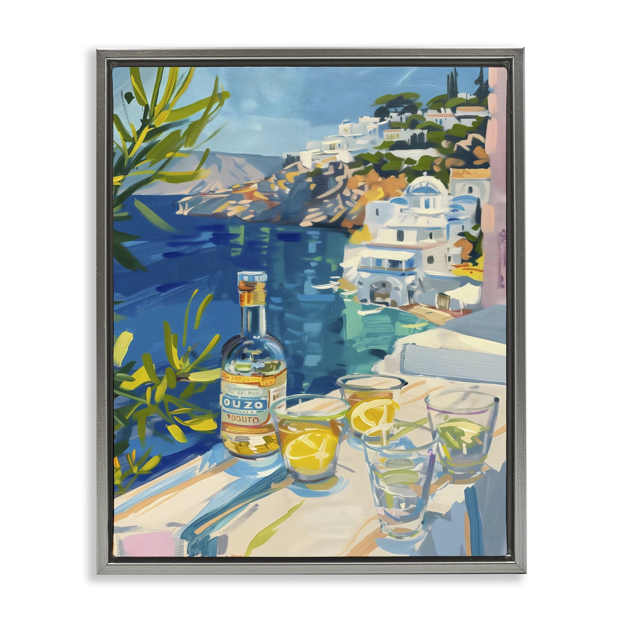 Stupell Industries Drink By The Sea Balcony Gray Framed Floater Canvas Wall Art, design by The Prints Vibe