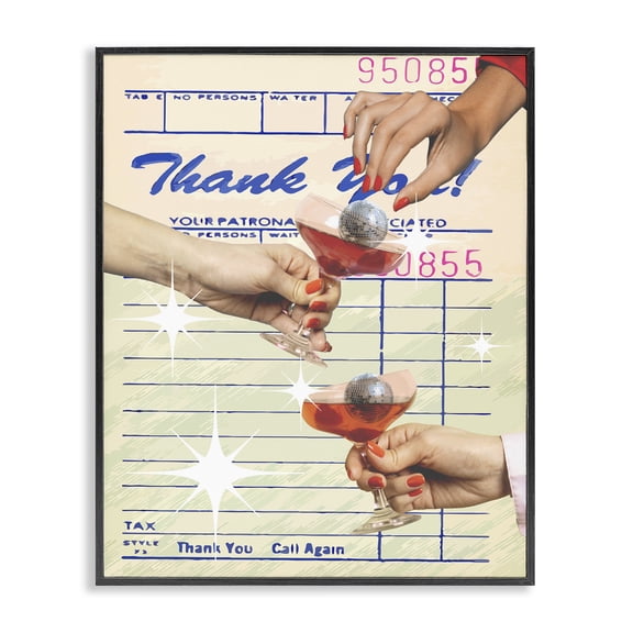 Stupell Industries Drink Cheers Restaurant Check Food & Beverage Painting Black Framed Art Print Wall Art, 11 x 14