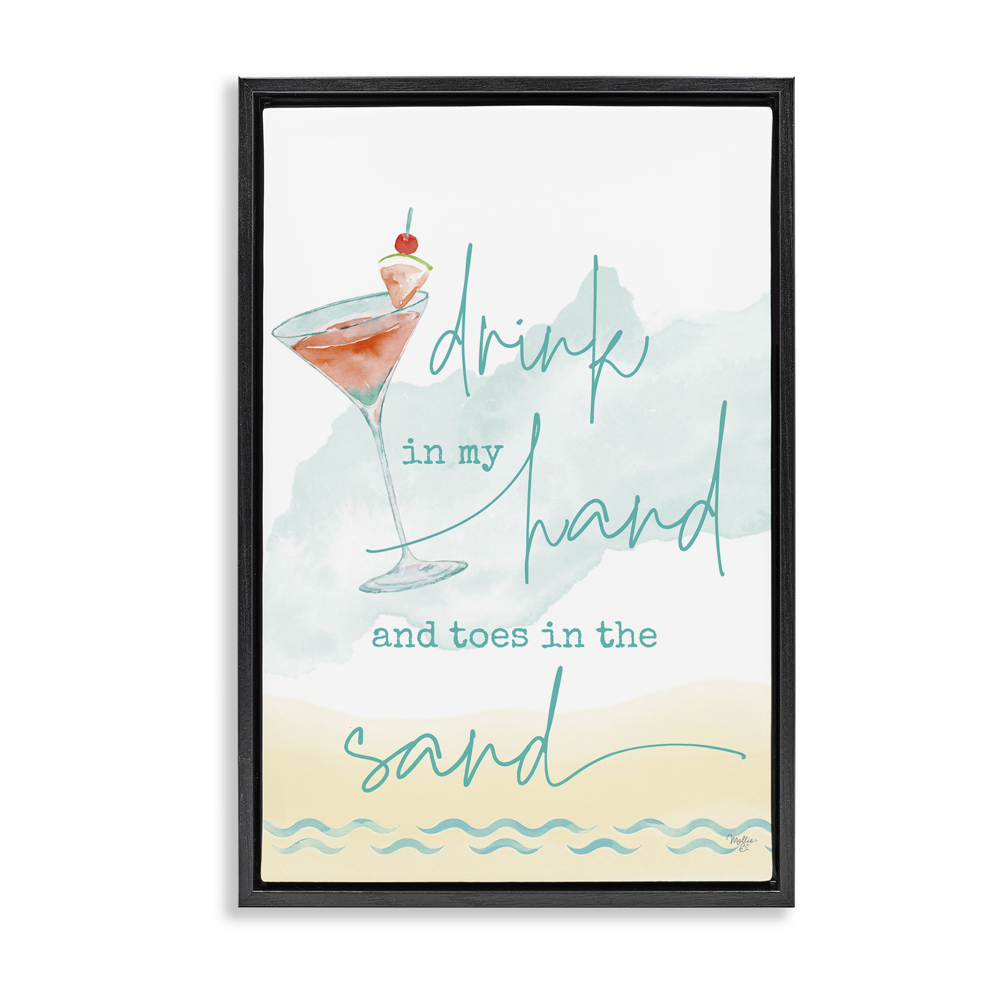 Stupell Industries Drink & Sand Beach Sentiment Text & Numbers Painting Black Floater Framed Canvas Art Print Wall Art, 17 x 25