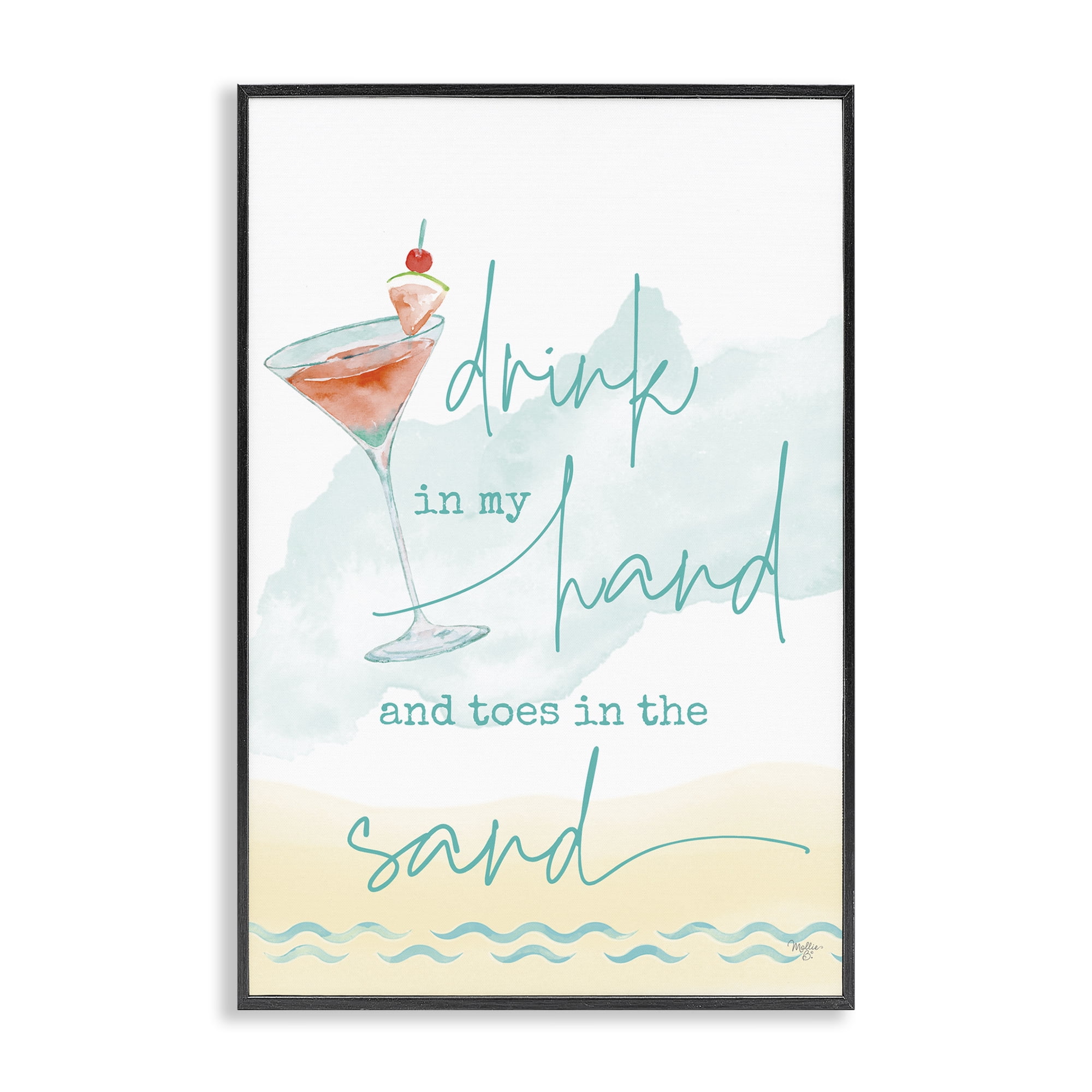 Stupell Industries Drink & Sand Beach Sentiment Text & Numbers Painting Black Framed Art Print Wall Art, 12 x 18