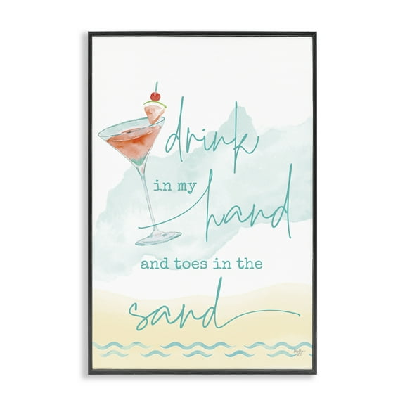 Stupell Industries Drink & Sand Beach Sentiment Text & Numbers Painting Black Framed Art Print Wall Art, 16 x 24