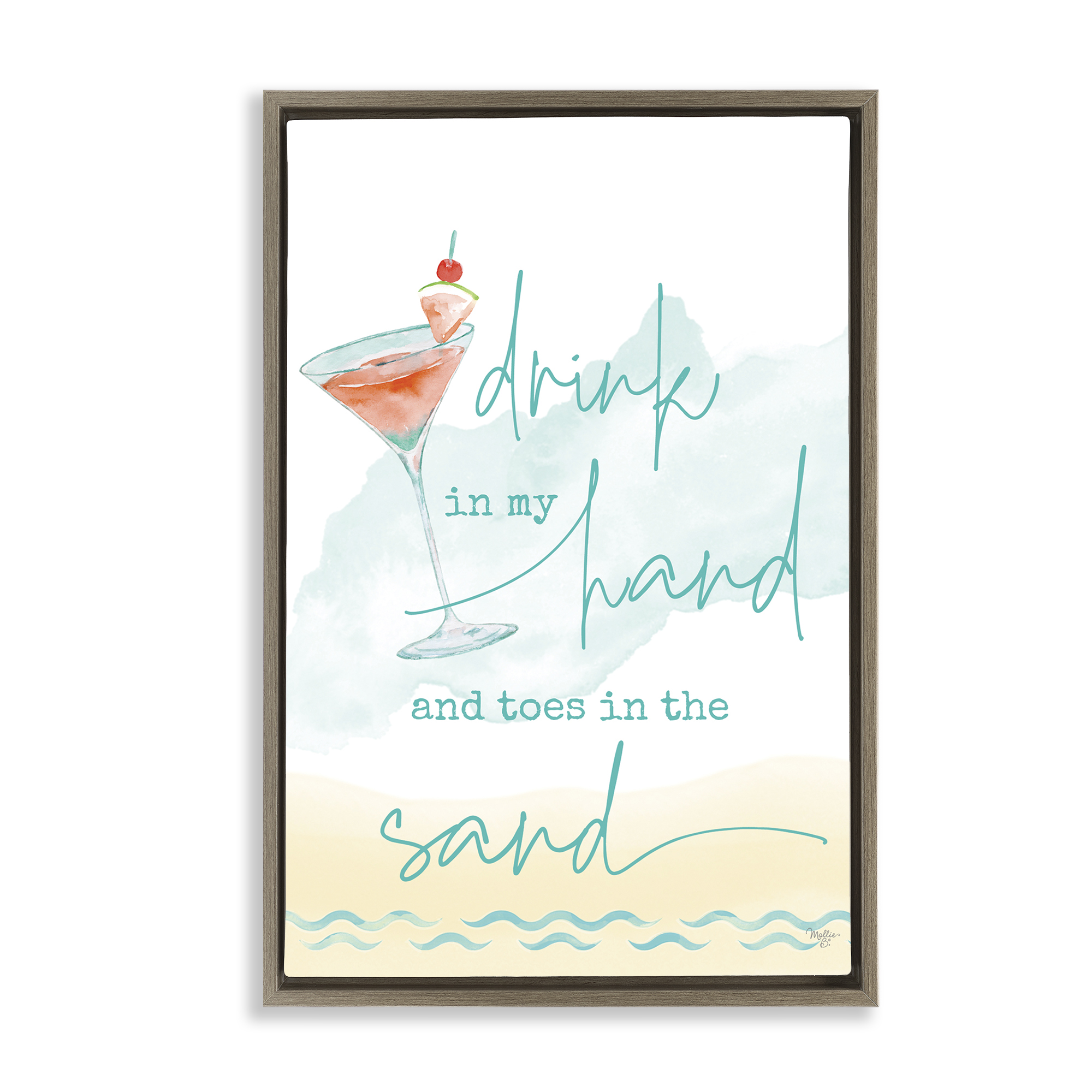 Stupell Industries Drink & Sand Beach Sentiment Text & Numbers Painting Brown Floater Framed Canvas Art Print Wall Art, 21 x 31