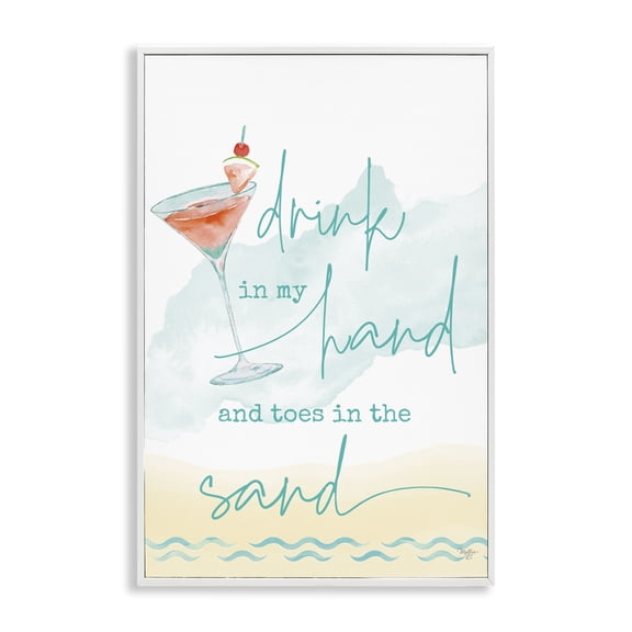 Stupell Industries Drink & Sand Beach Sentiment Text & Numbers Painting White Framed Art Print Wall Art, 16 x 24