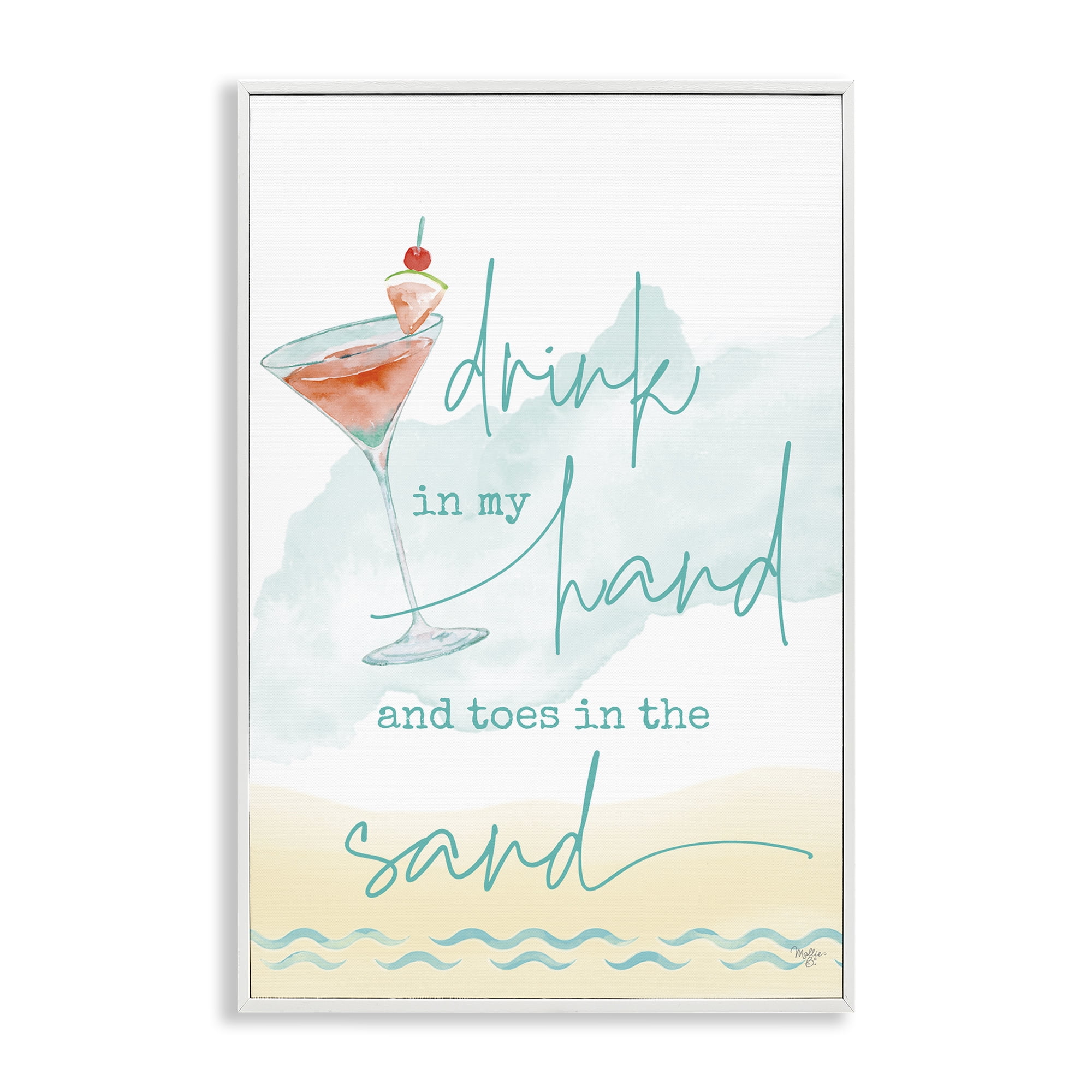 Stupell Industries Drink & Sand Beach Sentiment Text & Numbers Painting White Framed Art Print Wall Art, 20 x 30